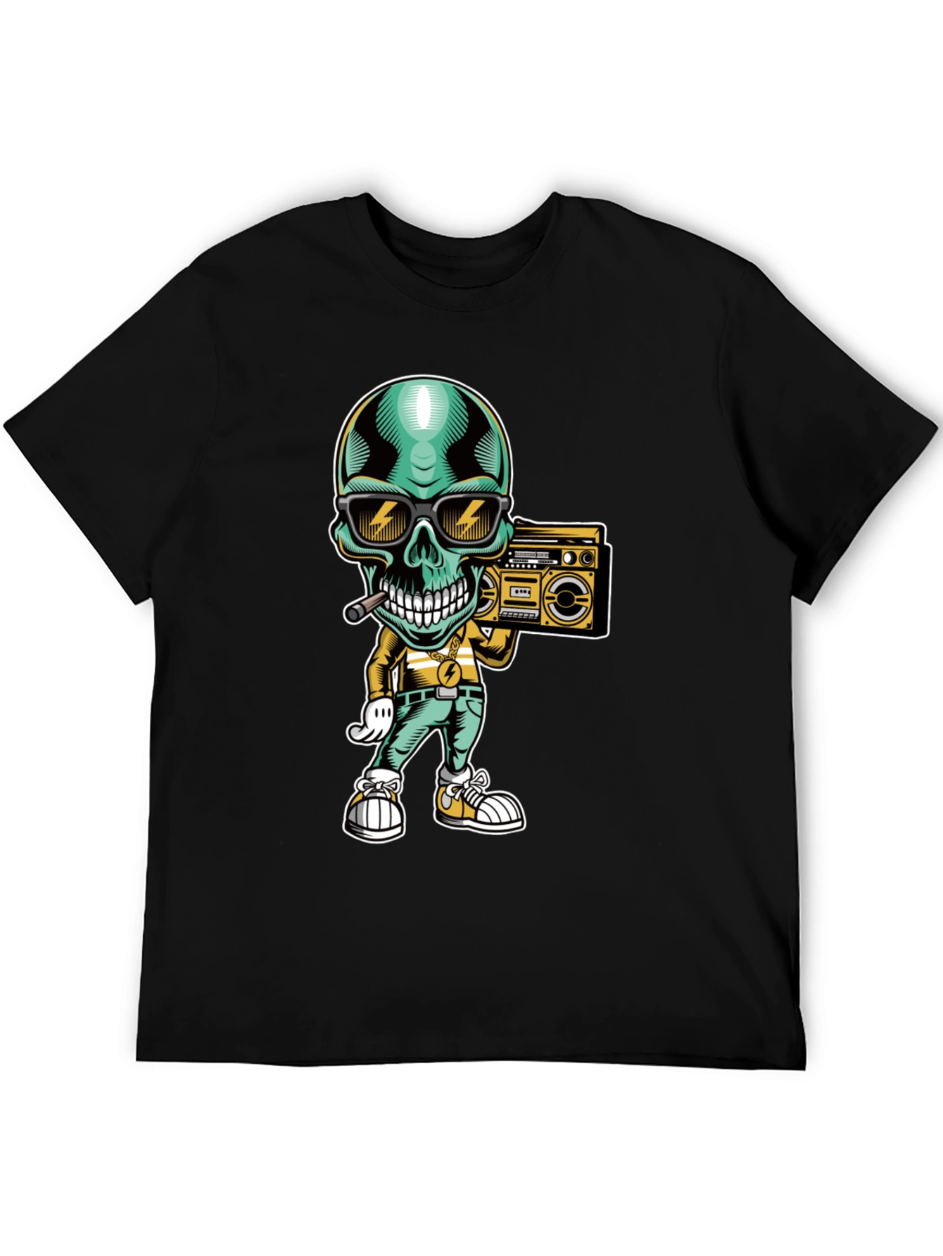 Cool Skull Boombox Graphic T-Shirt