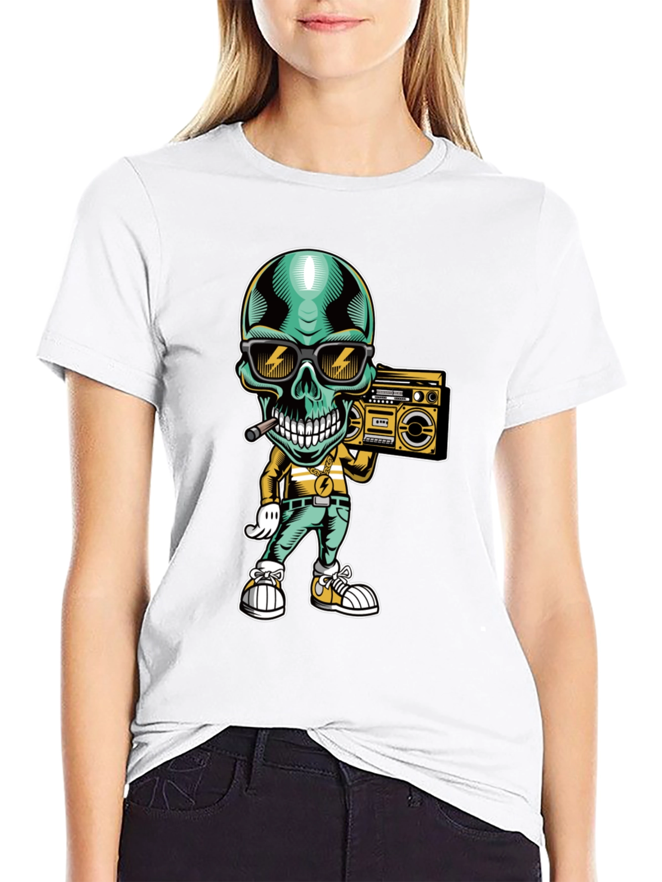 Cool Skull Boombox Graphic T-Shirt