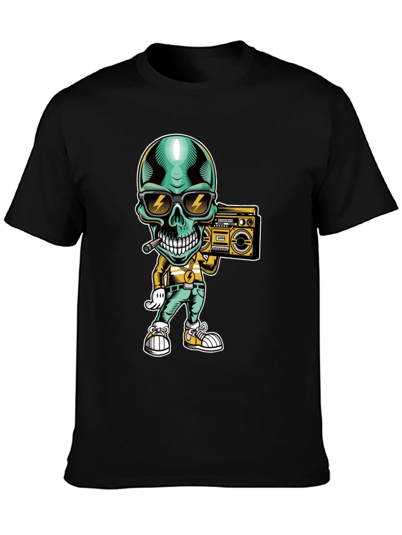 Cool Skull Boombox Graphic T-Shirt