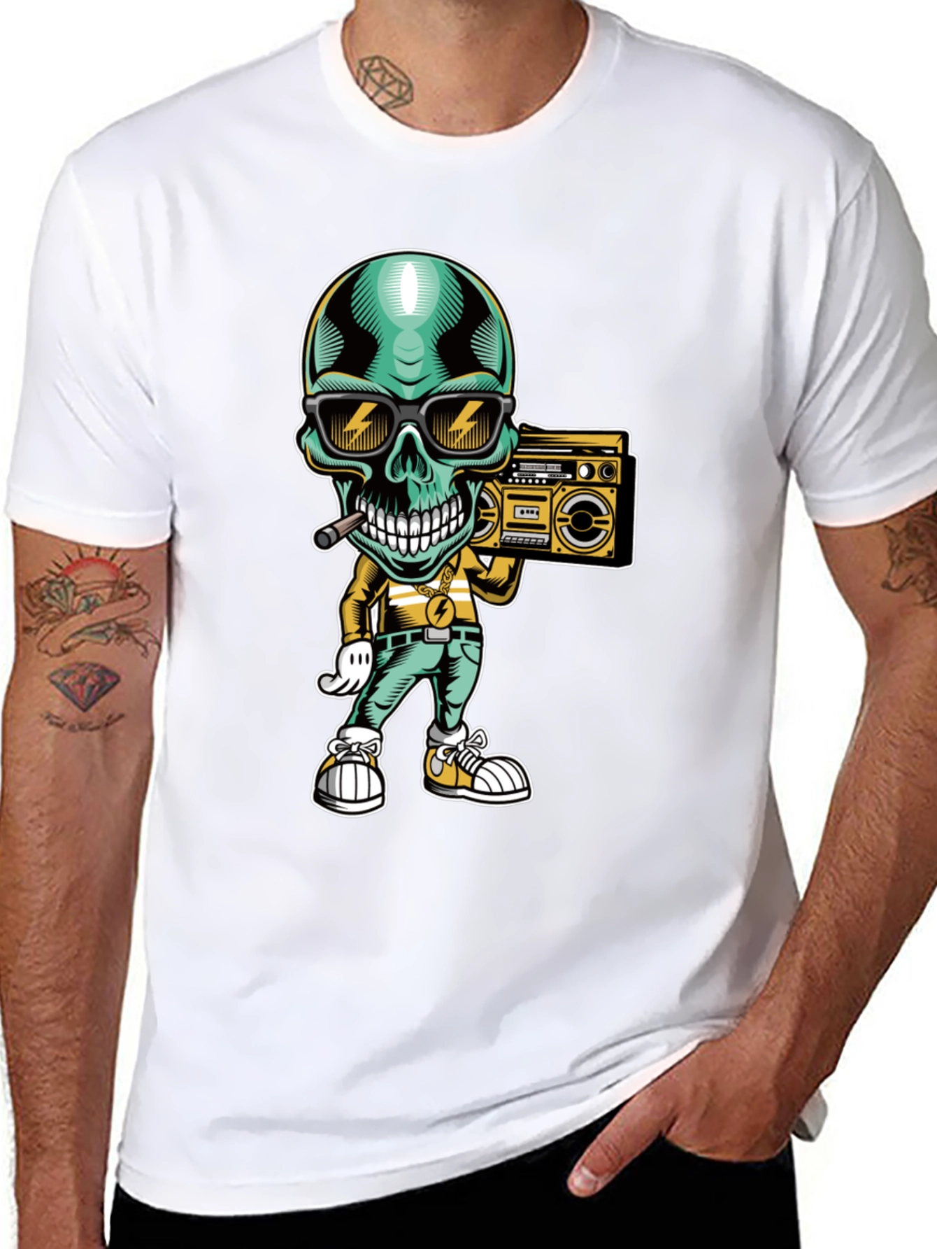 Cool Skull Boombox Graphic T-Shirt