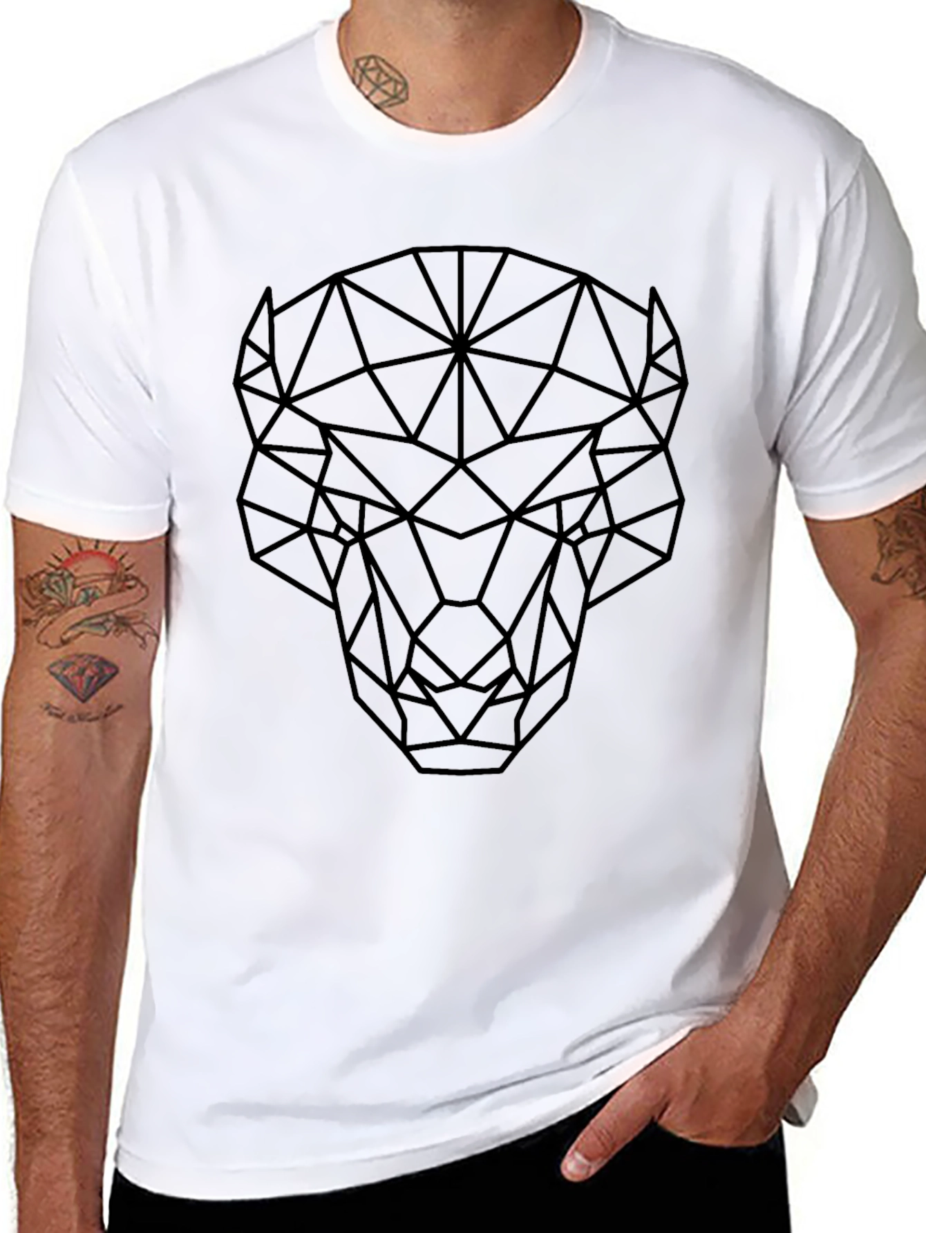 Geometric Bull Graphic Tee - Modern Black T-Shirt