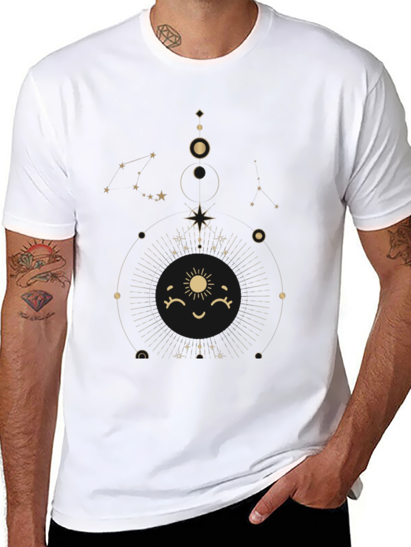 Celestial Sun Graphic Tee - Stylish Black Cotton T-Shirt