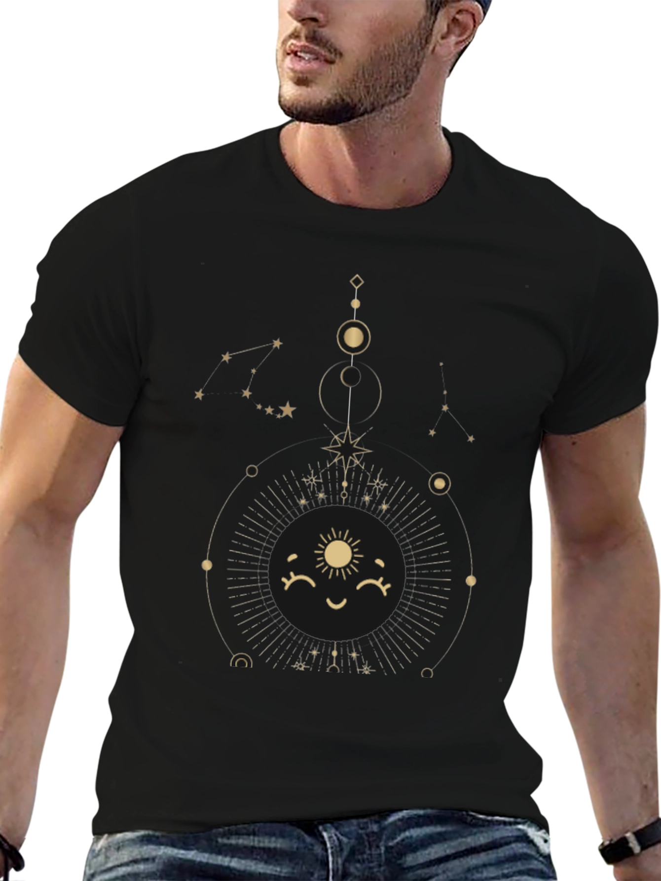 Celestial Sun Graphic Tee - Stylish Black Cotton T-Shirt