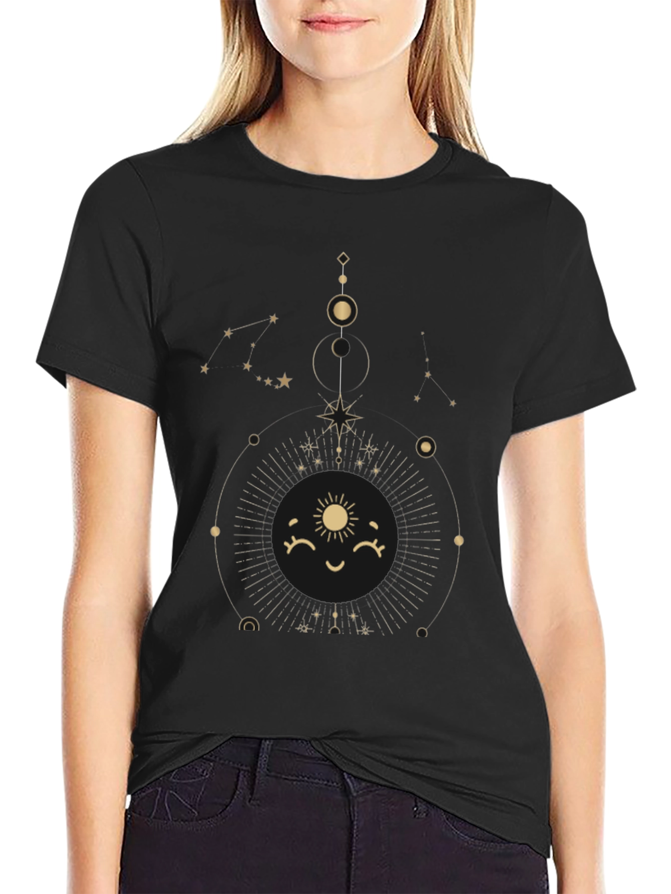 Celestial Sun Graphic Tee - Stylish Black Cotton T-Shirt