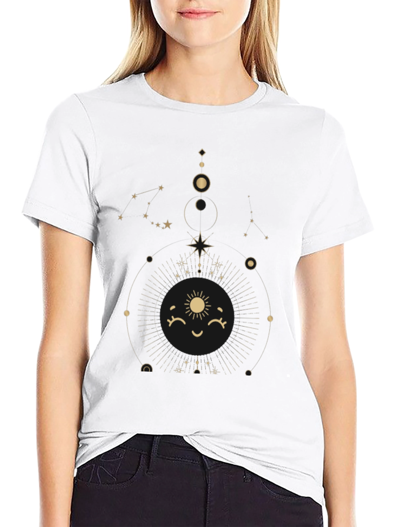 Celestial Sun Graphic Tee - Stylish Black Cotton T-Shirt