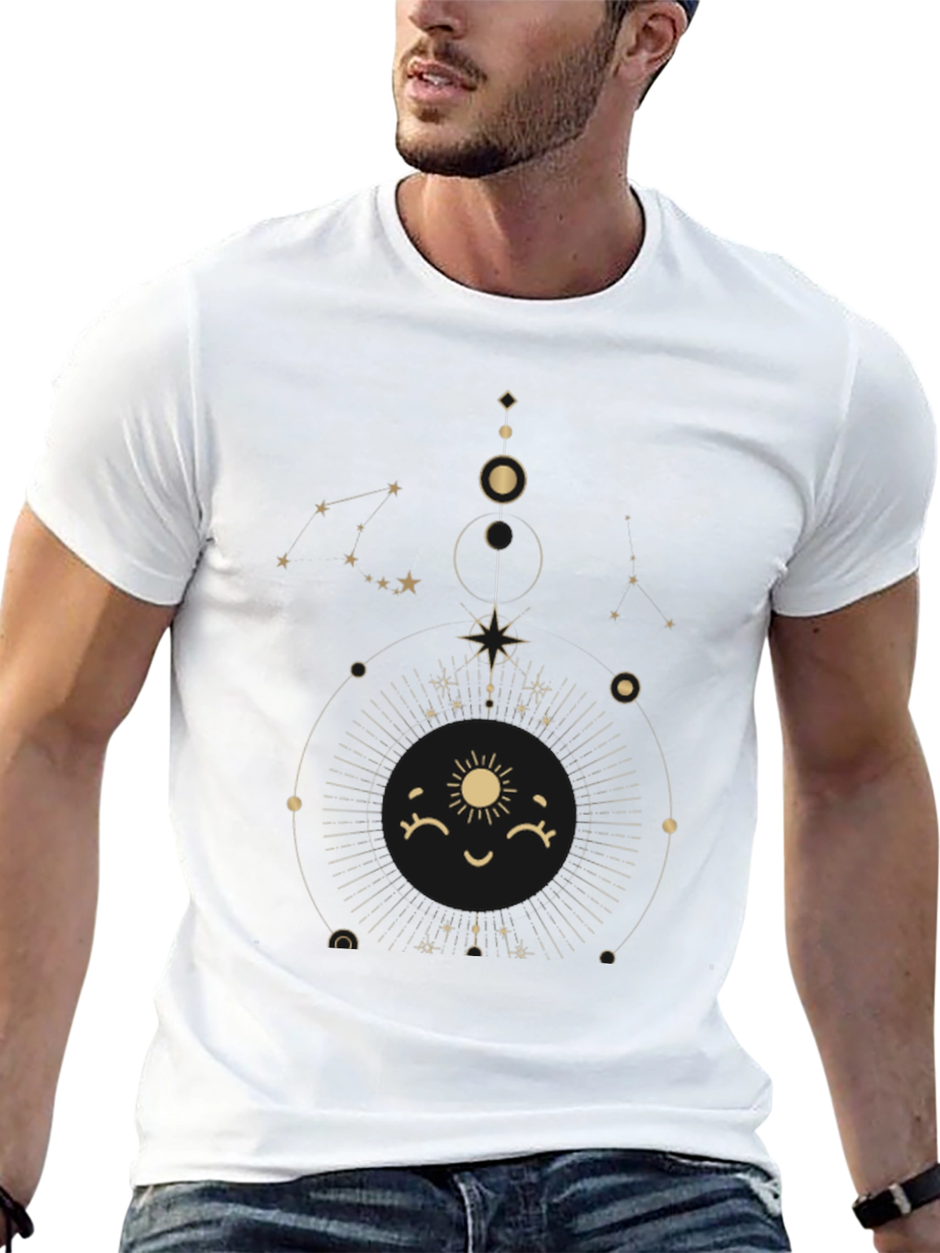 Celestial Sun Graphic Tee - Stylish Black Cotton T-Shirt