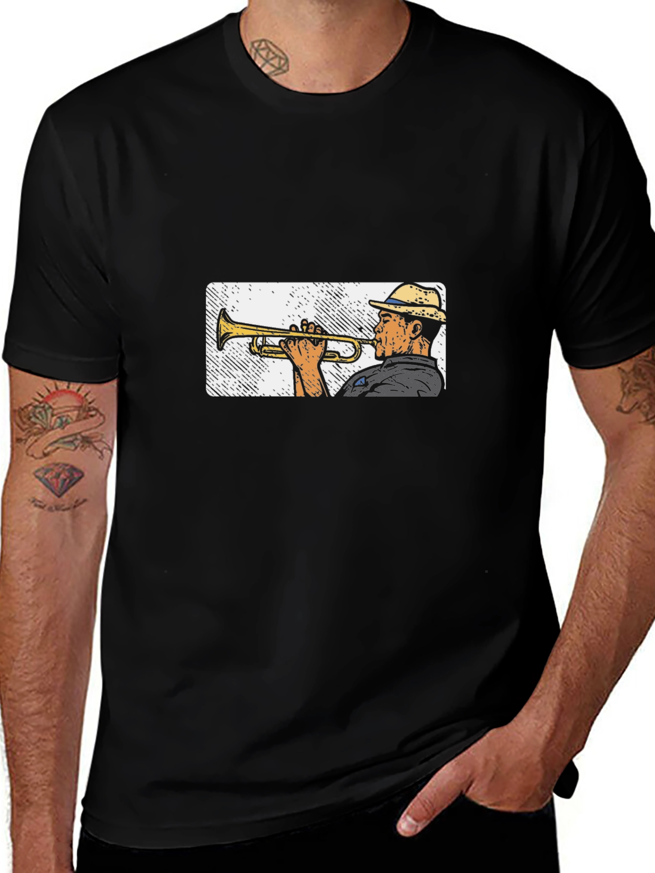 Cool Jazz Trumpet Graphic Black T-Shirt
