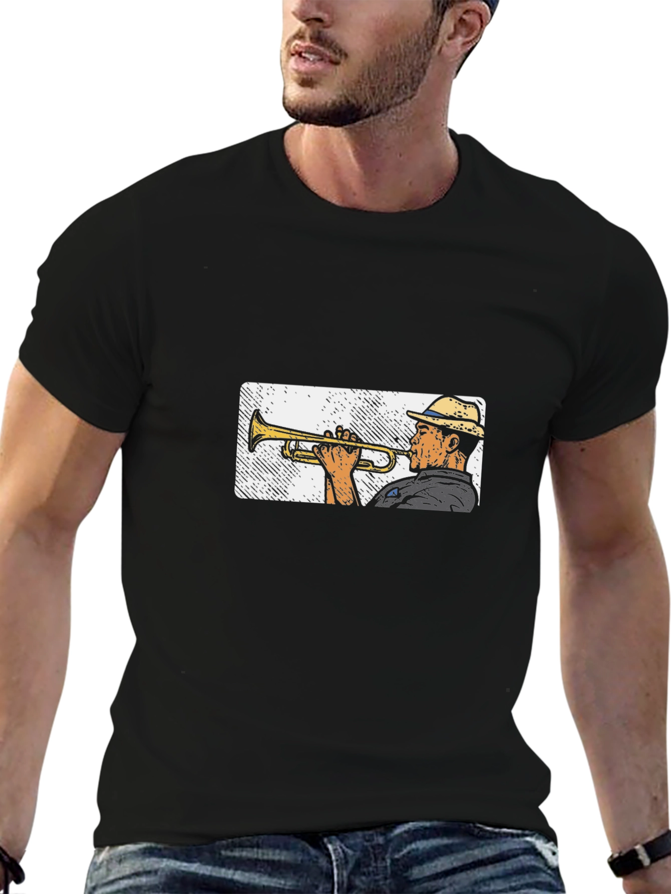 Cool Jazz Trumpet Graphic Black T-Shirt