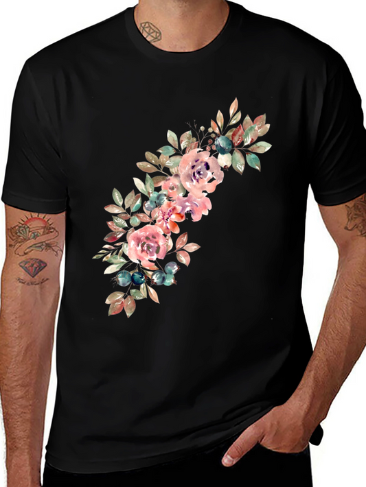 Floral Watercolor Graphic Black T-Shirt