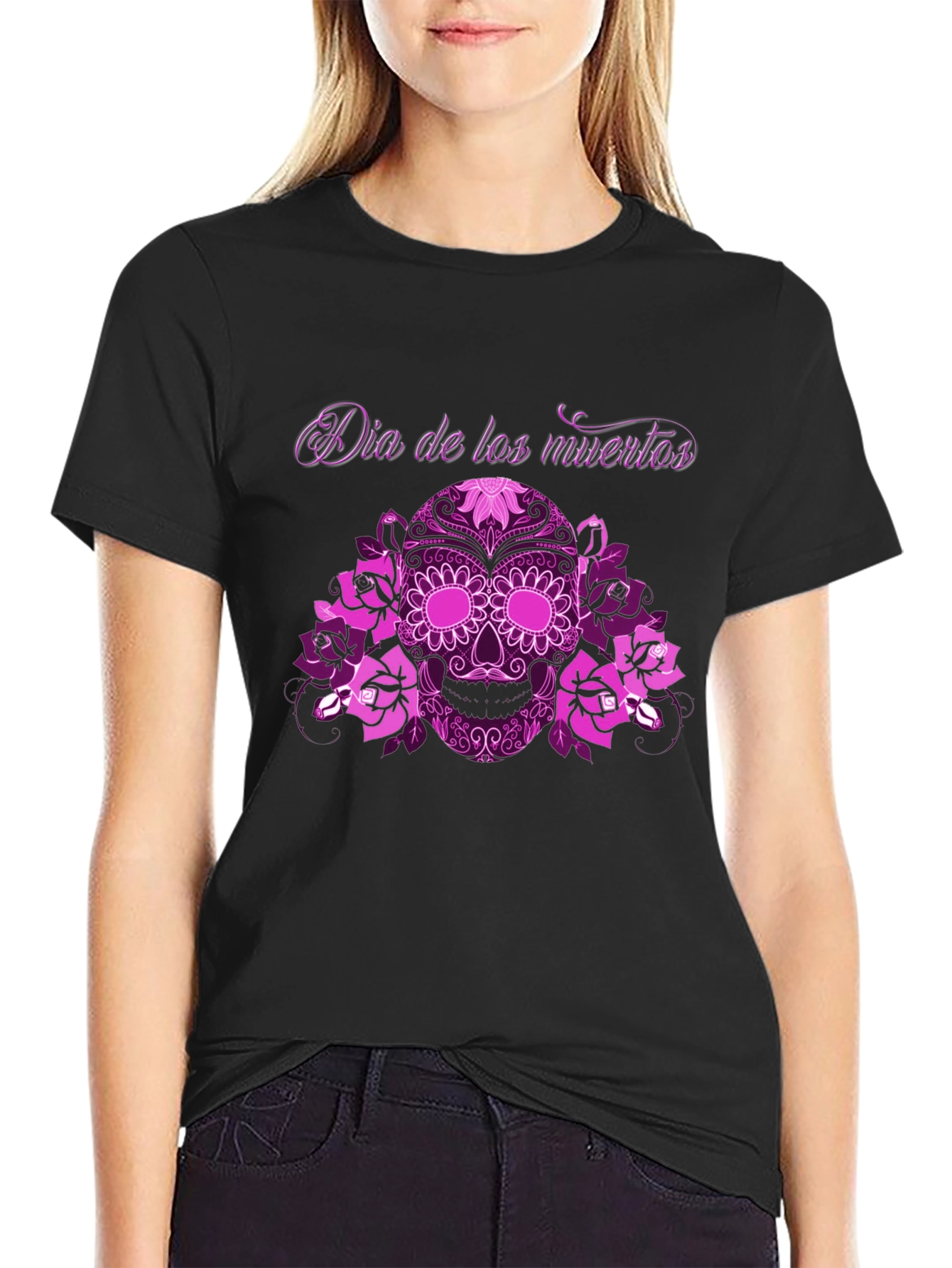 Dia de los Muertos Floral Skull Graphic Tee