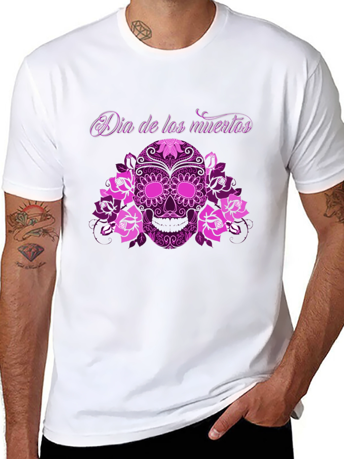 Dia de los Muertos Floral Skull Graphic Tee
