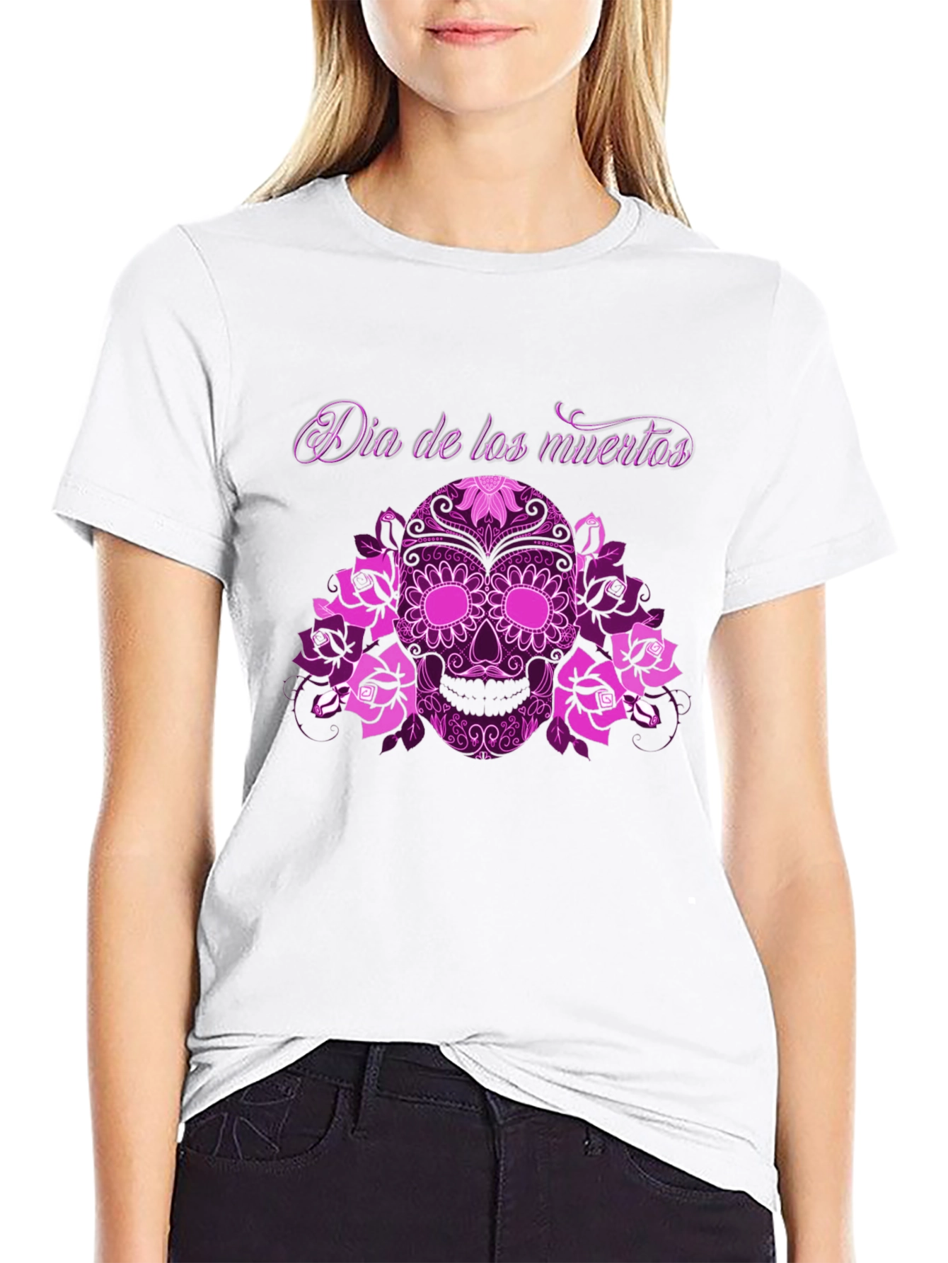 Dia de los Muertos Floral Skull Graphic Tee