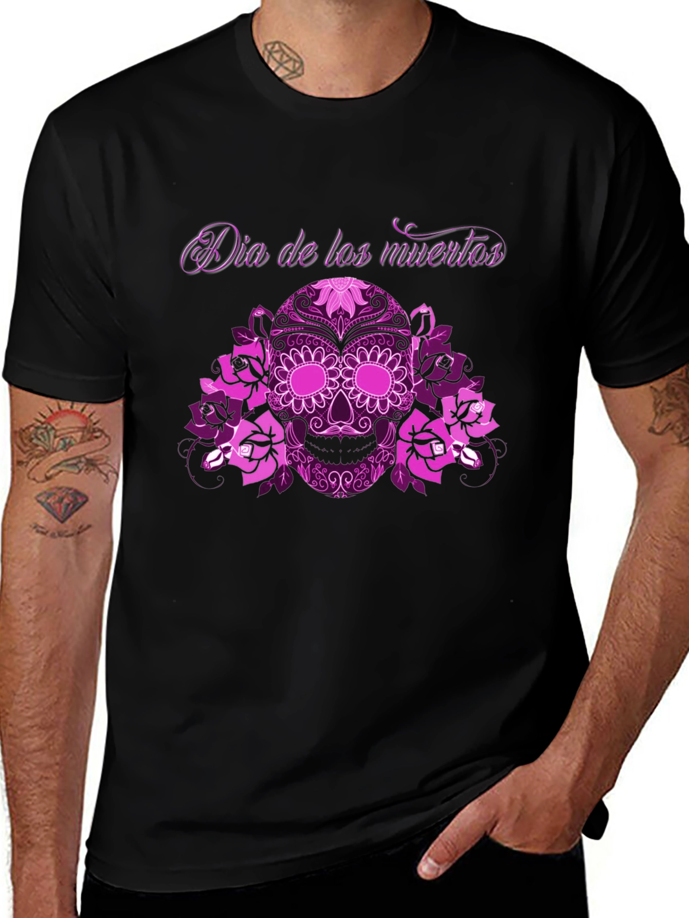 Dia de los Muertos Floral Skull Graphic Tee