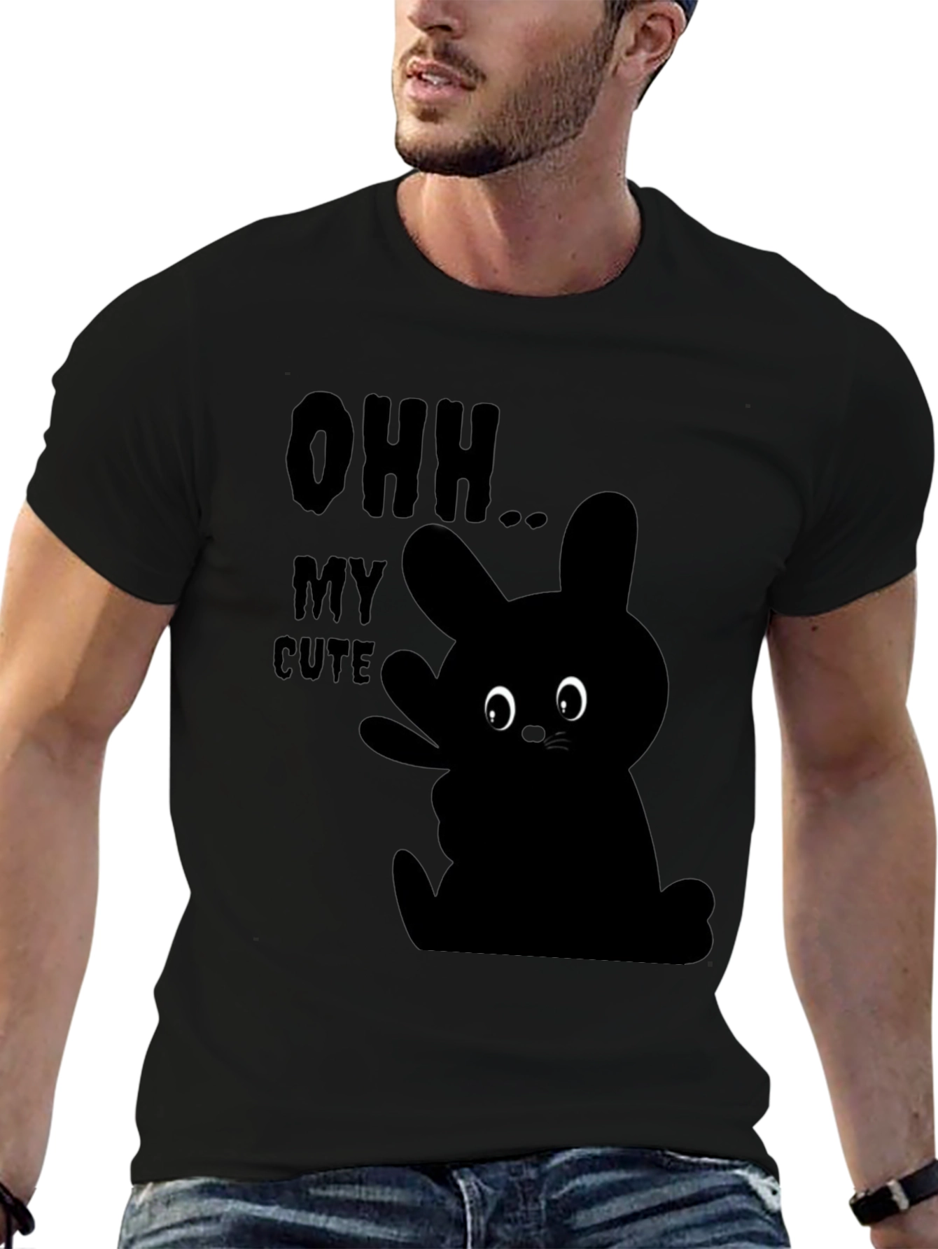 Cute Bunny Graphic Black T-Shirt