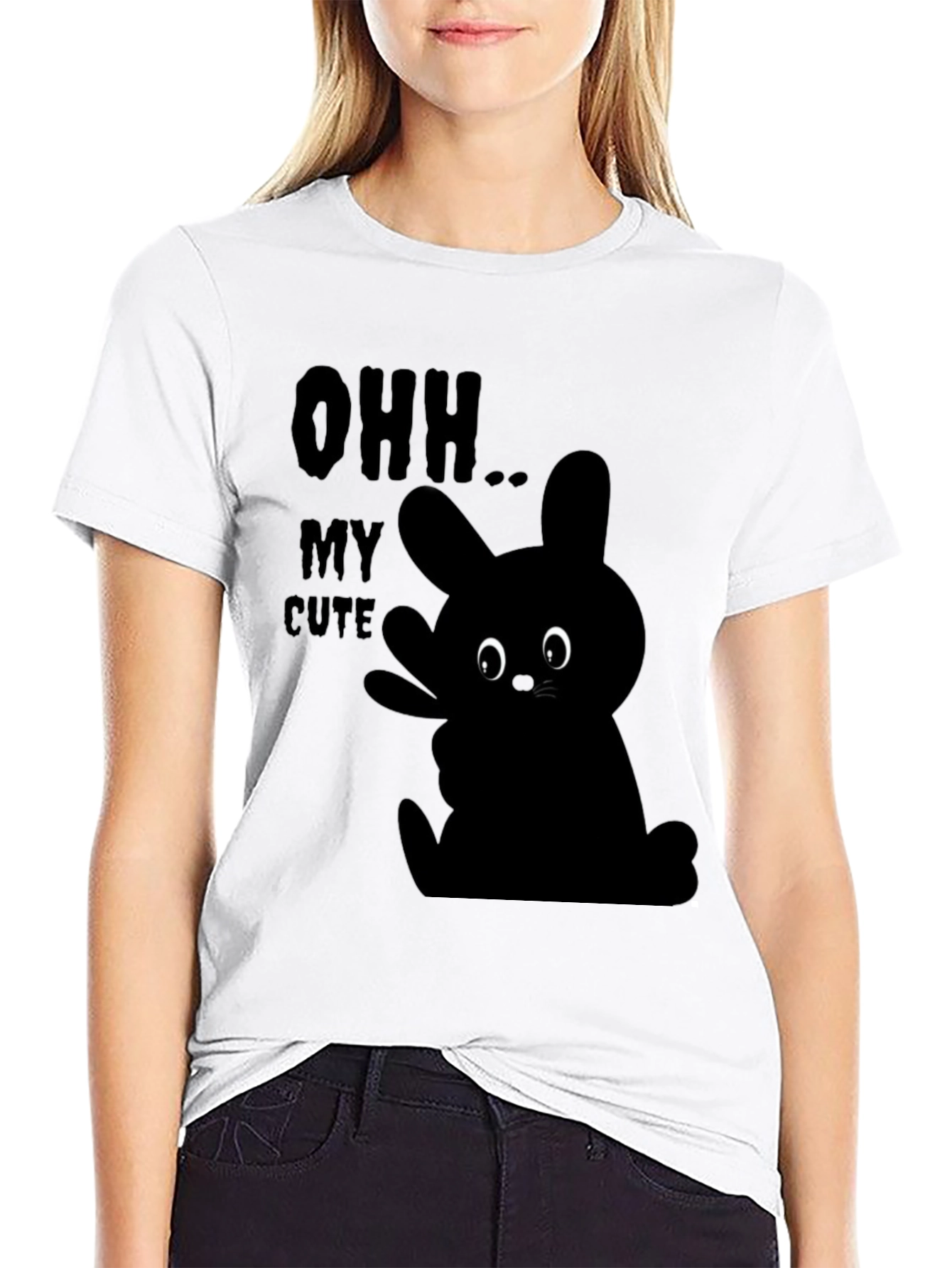 Cute Bunny Graphic Black T-Shirt