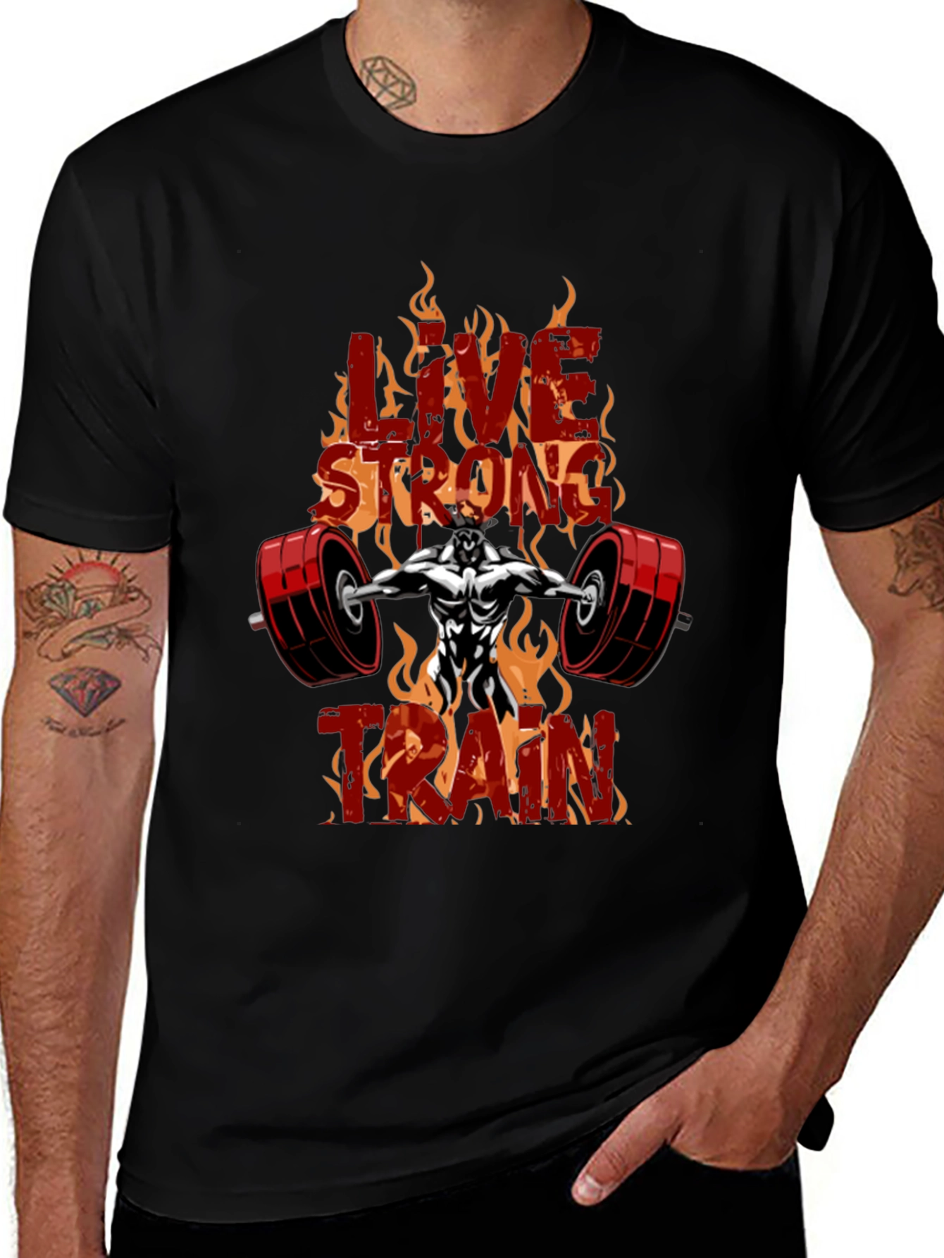 Live Strong Train Black Graphic T-Shirt