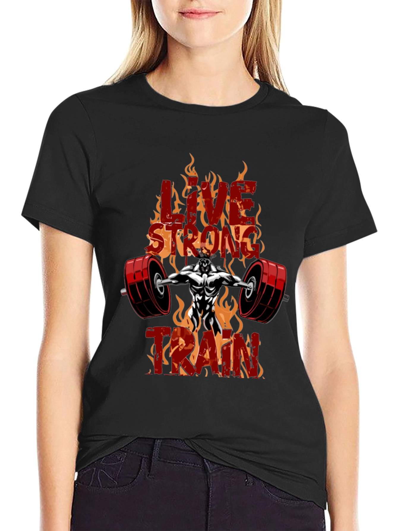 Live Strong Train Black Graphic T-Shirt