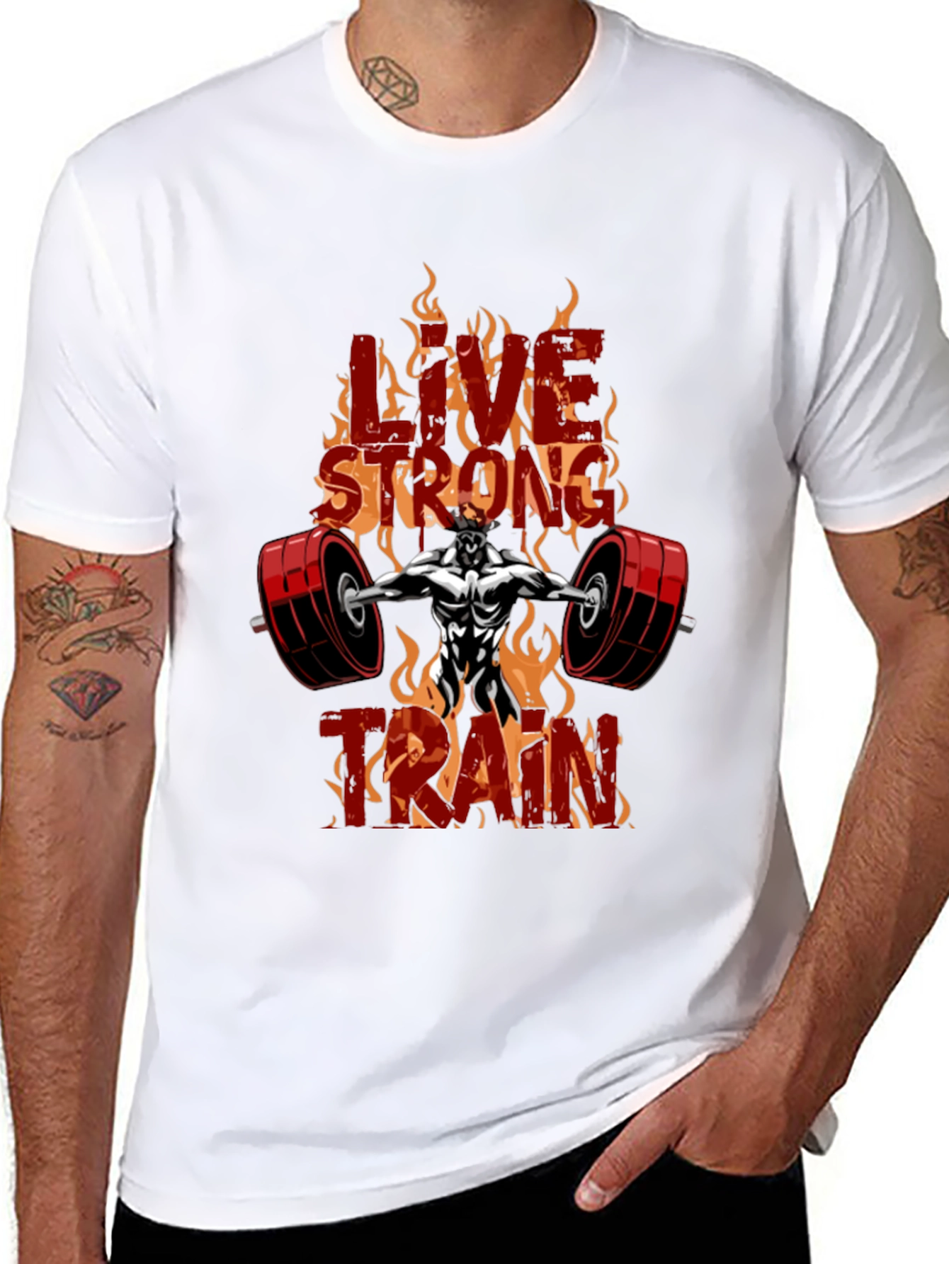 Live Strong Train Black Graphic T-Shirt