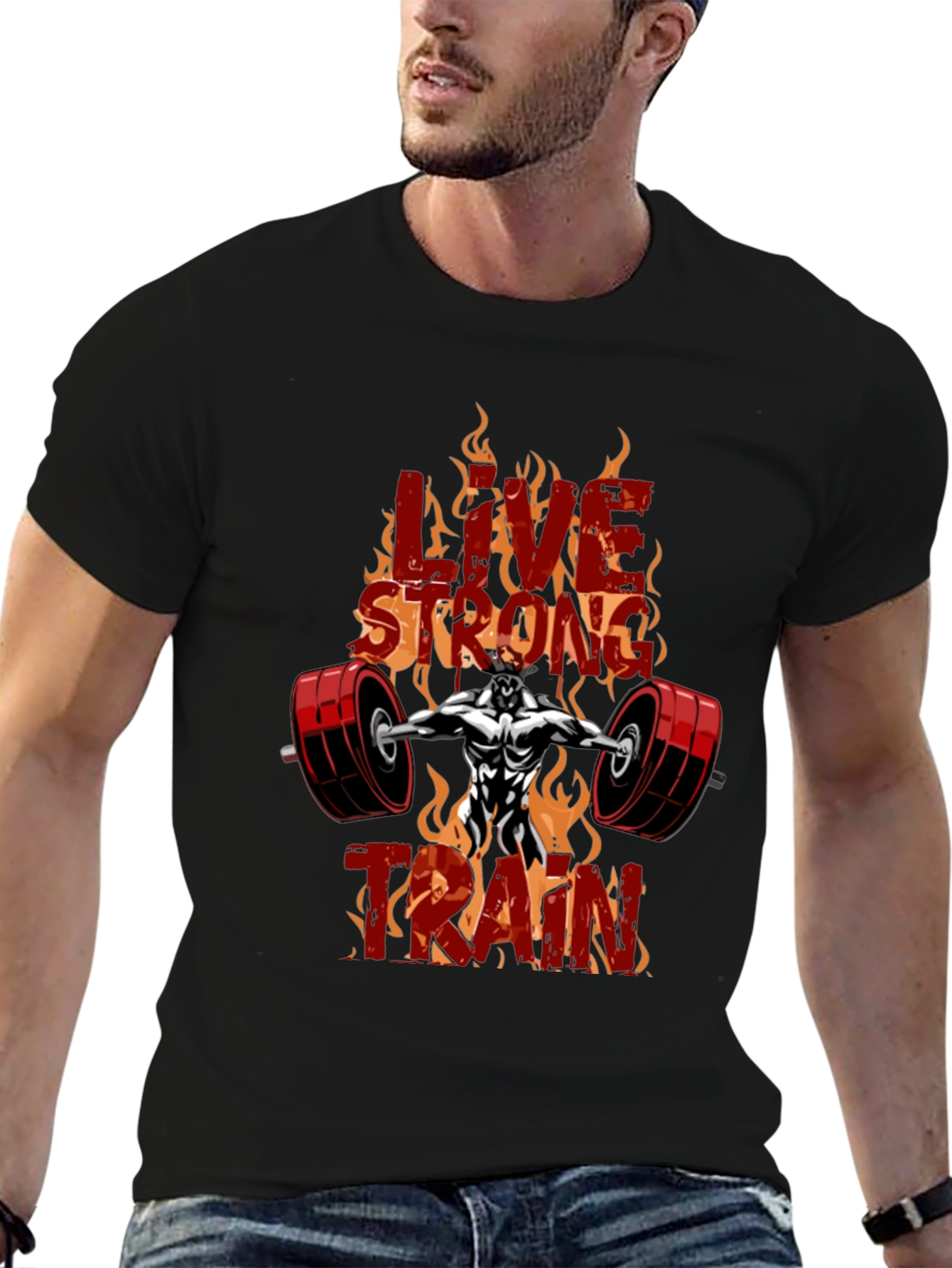 Live Strong Train Black Graphic T-Shirt