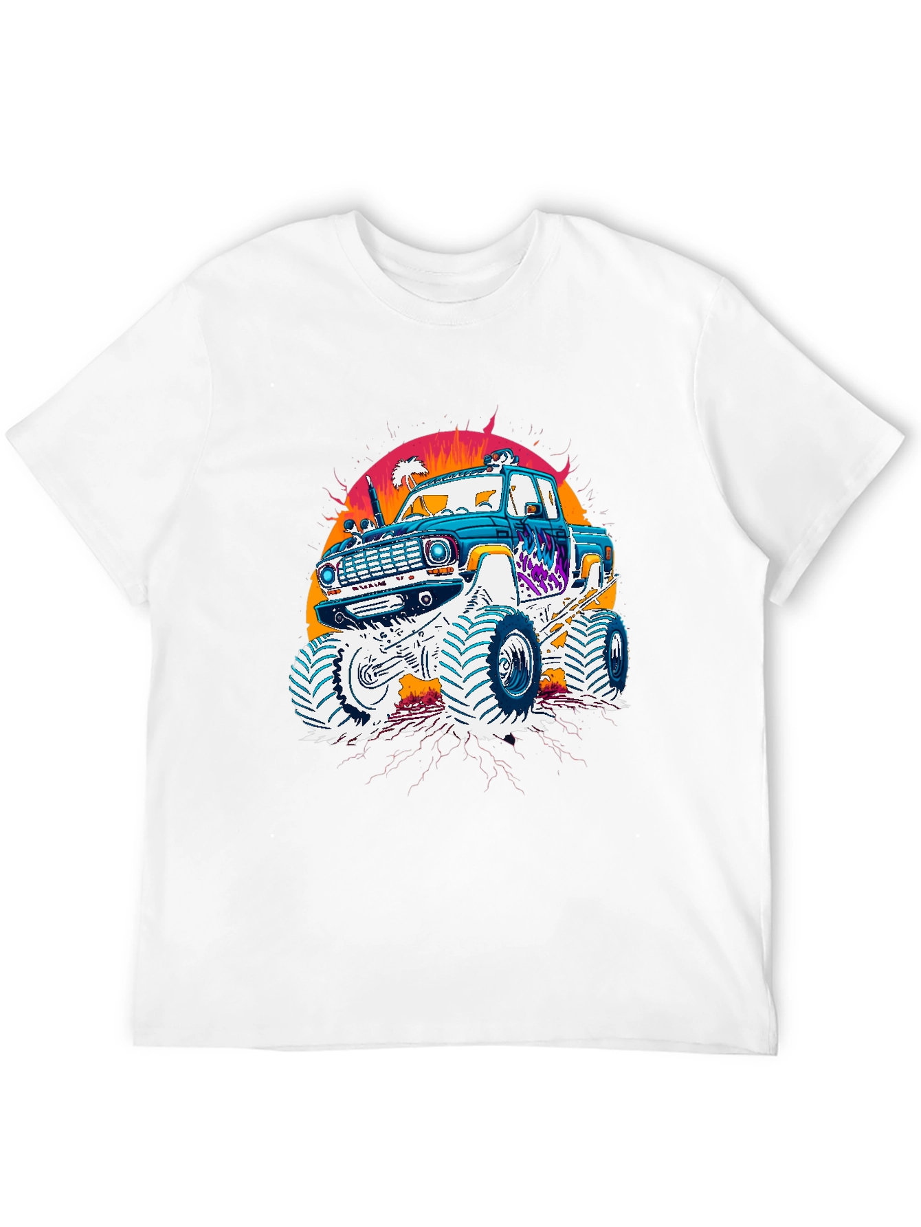 Monster Truck Graphic Tee - Retro Sunset Design