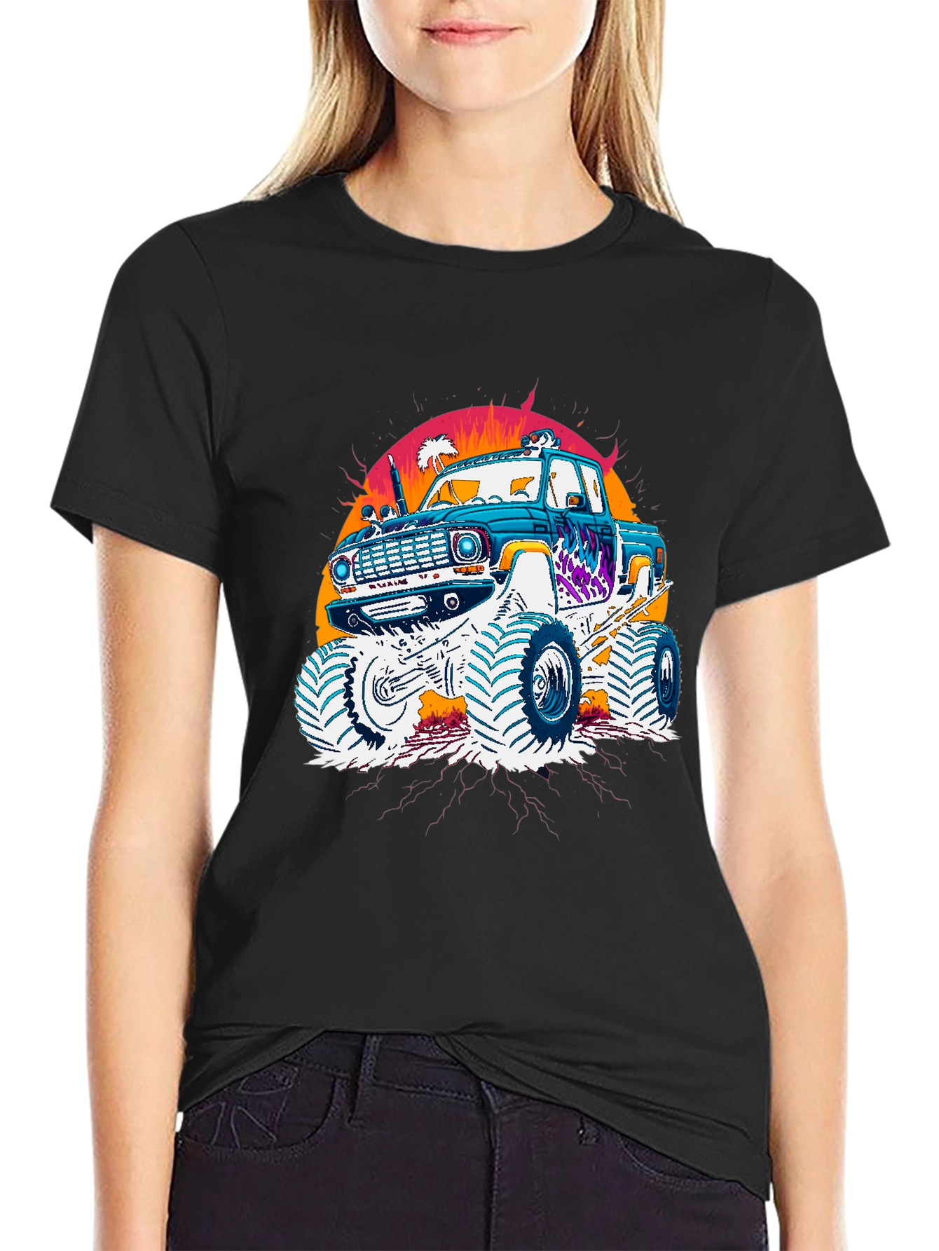 Monster Truck Graphic Tee - Retro Sunset Design