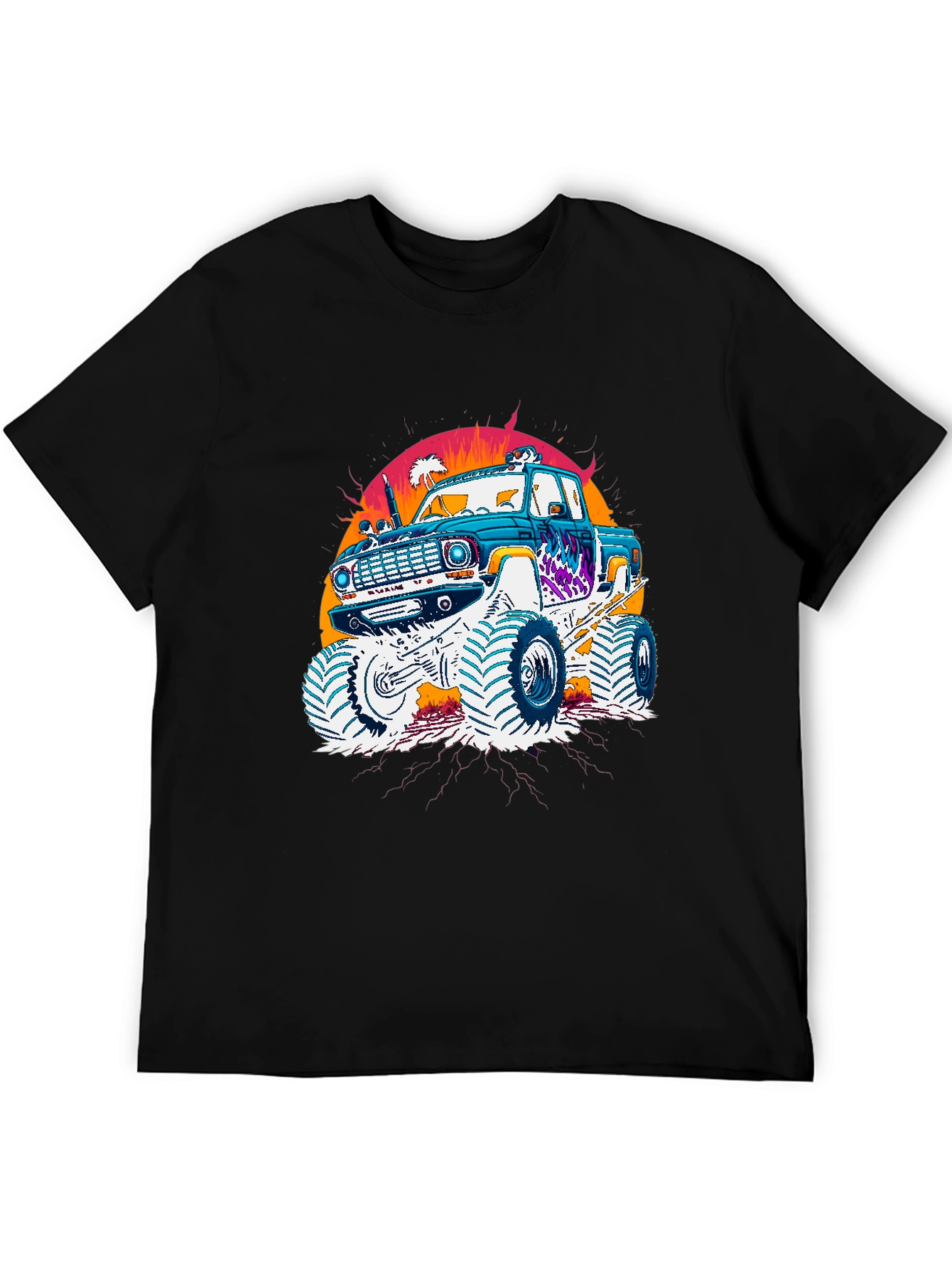 Monster Truck Graphic Tee - Retro Sunset Design