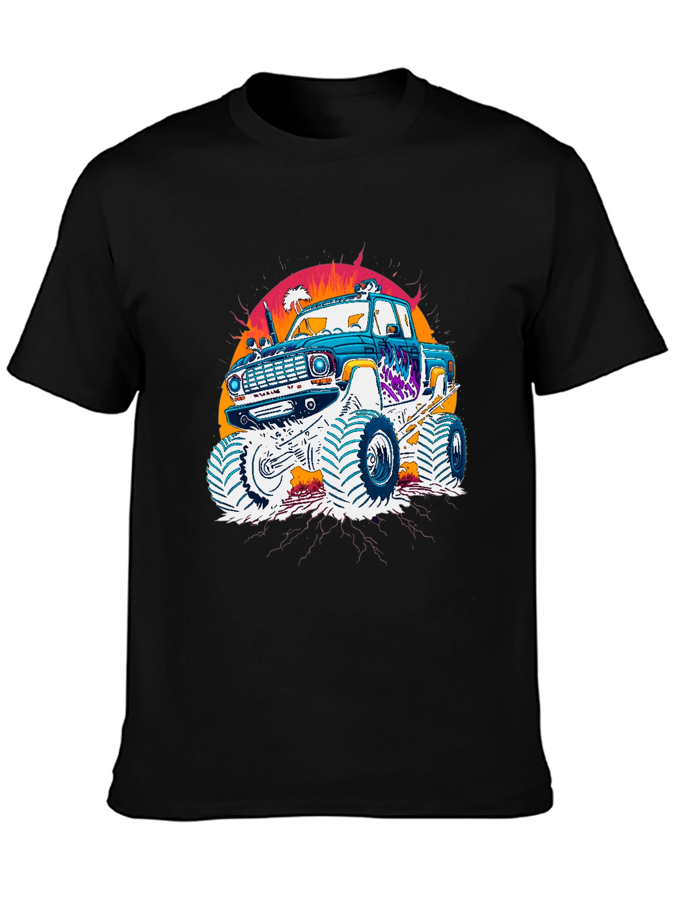 Monster Truck Graphic Tee - Retro Sunset Design