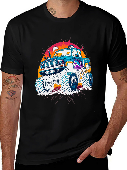 Monster Truck Graphic Tee - Retro Sunset Design