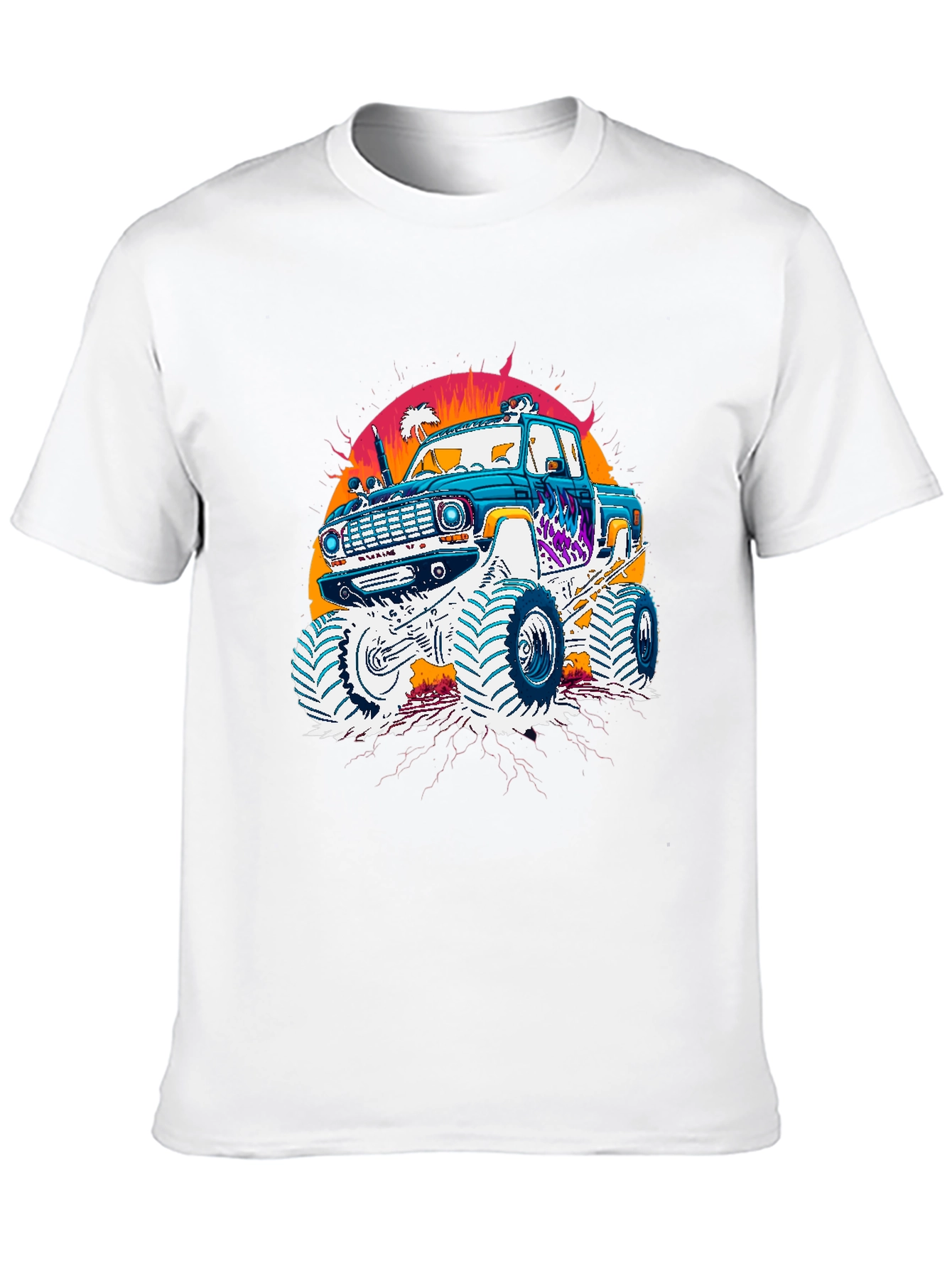 Monster Truck Graphic Tee - Retro Sunset Design