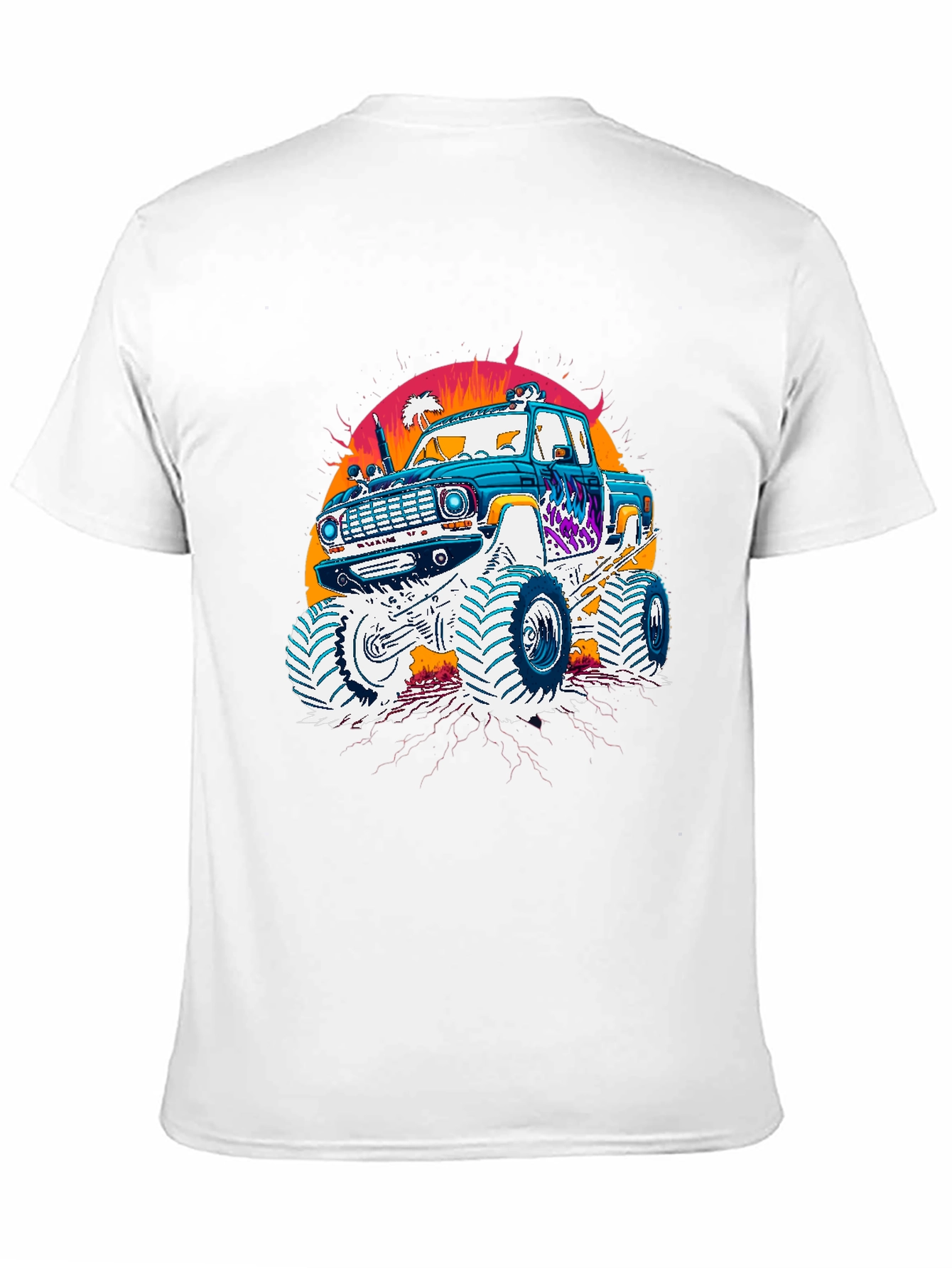 Monster Truck Graphic Tee - Retro Sunset Design