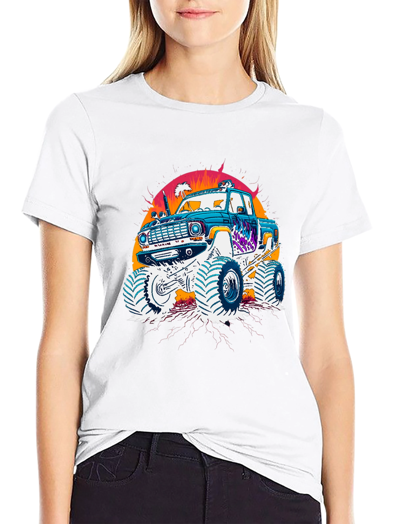 Monster Truck Graphic Tee - Retro Sunset Design