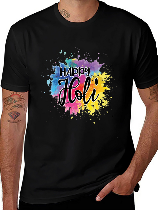 Happy Holi Graphic T-Shirt - Black