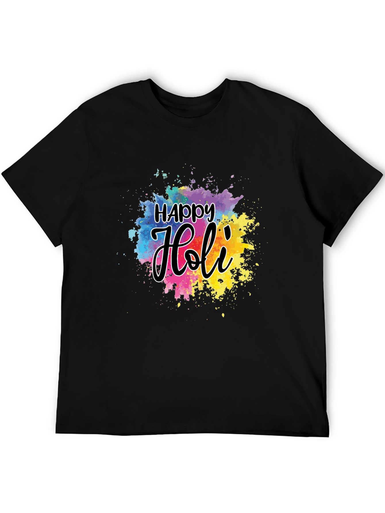 Happy Holi Graphic T-Shirt - Black