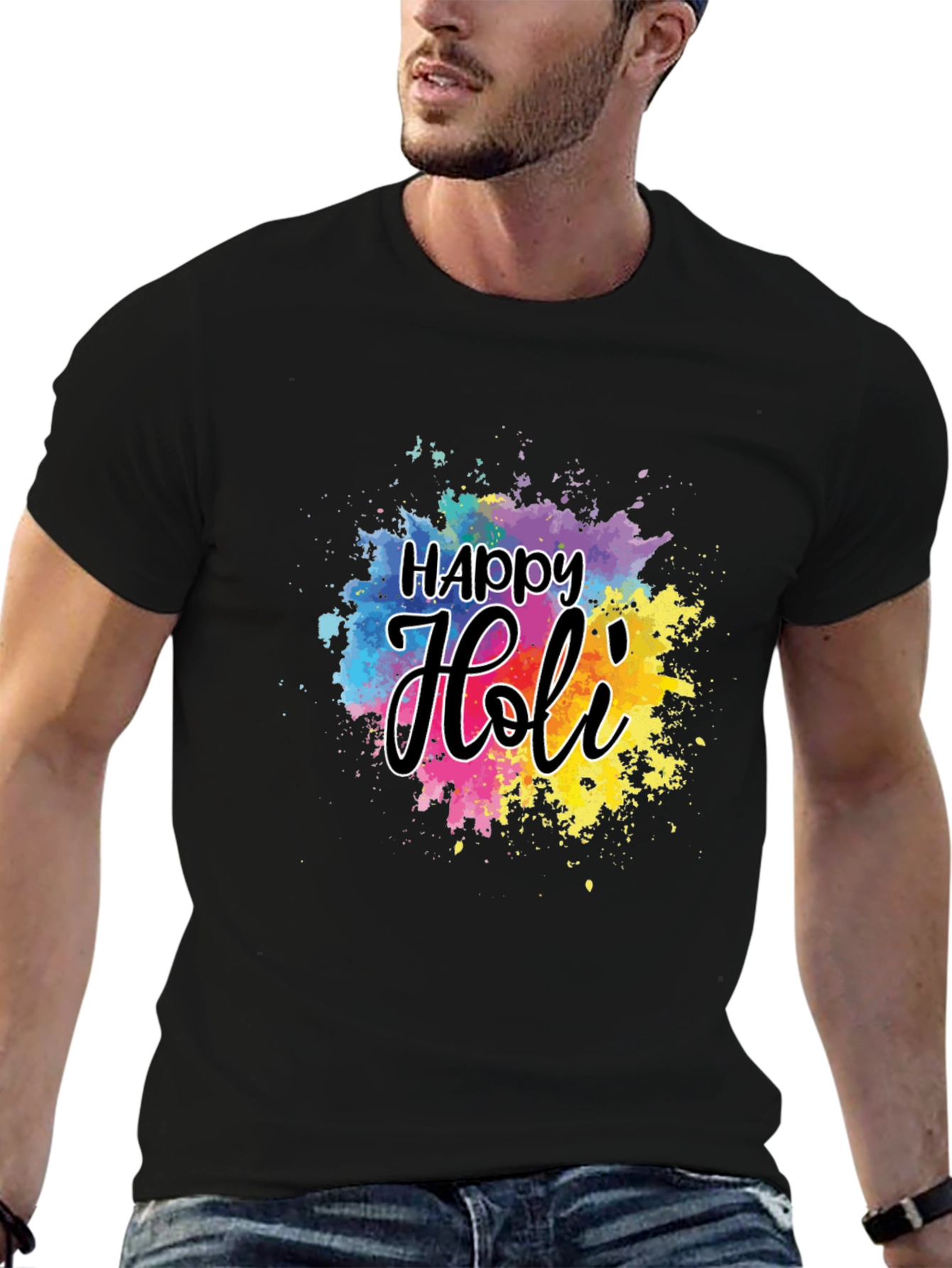 Happy Holi Graphic T-Shirt - Black
