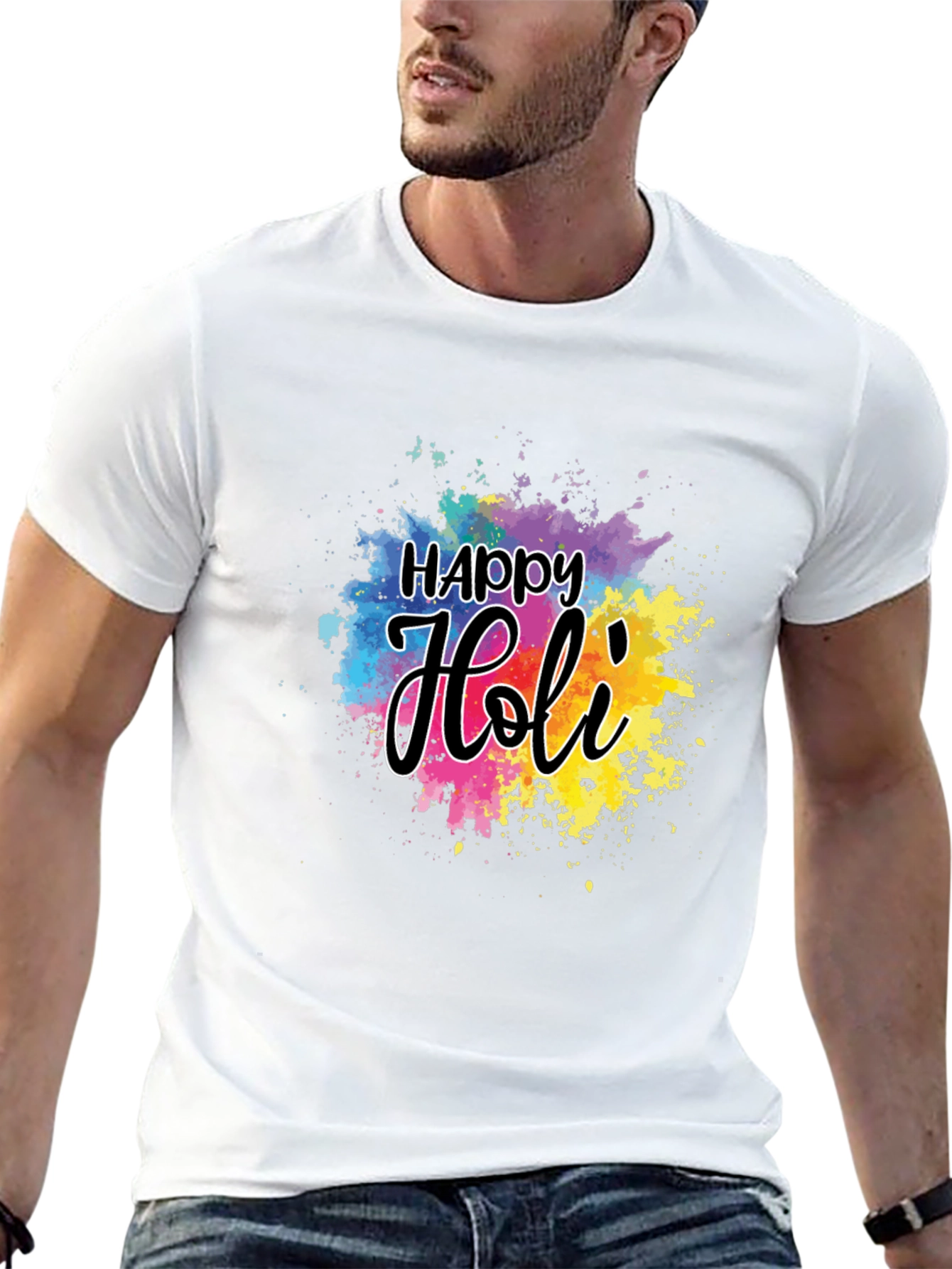 Happy Holi Graphic T-Shirt - Black