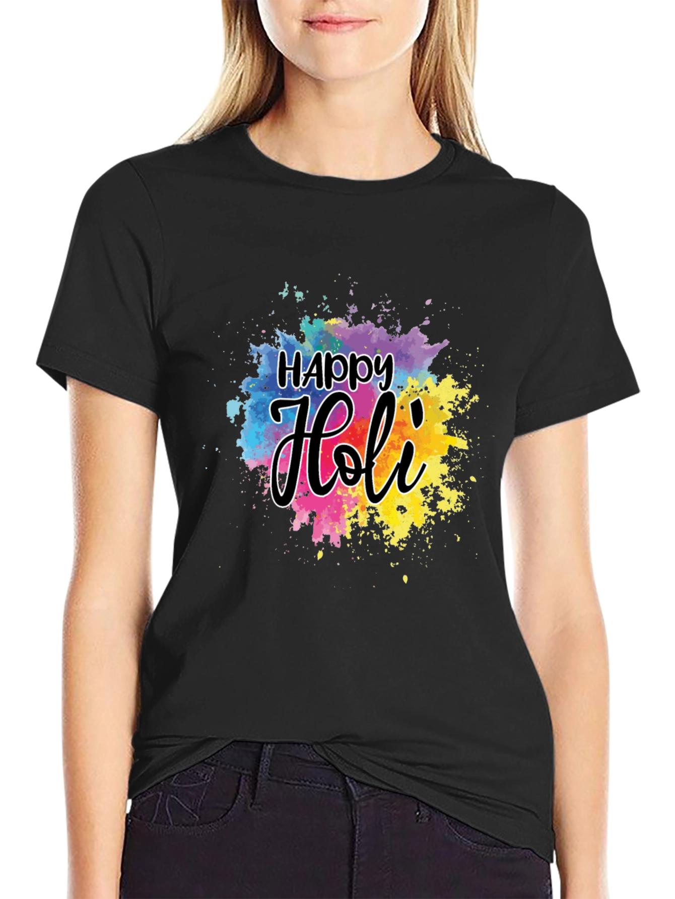 Happy Holi Graphic T-Shirt - Black