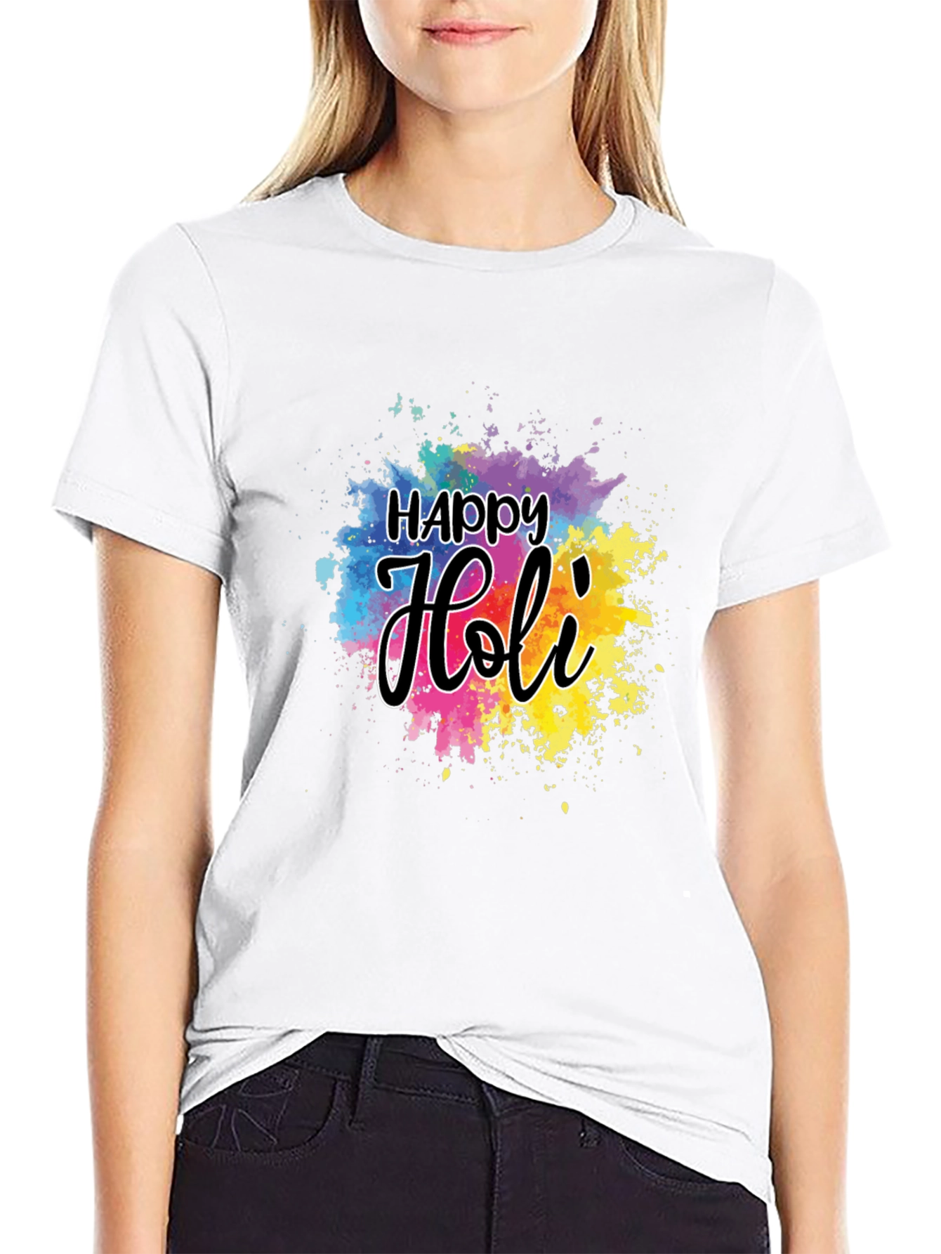 Happy Holi Graphic T-Shirt - Black