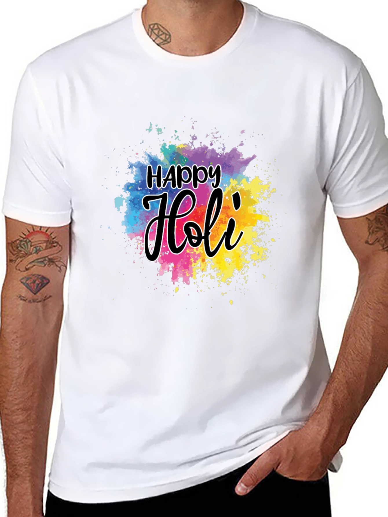 Happy Holi Graphic T-Shirt - Black