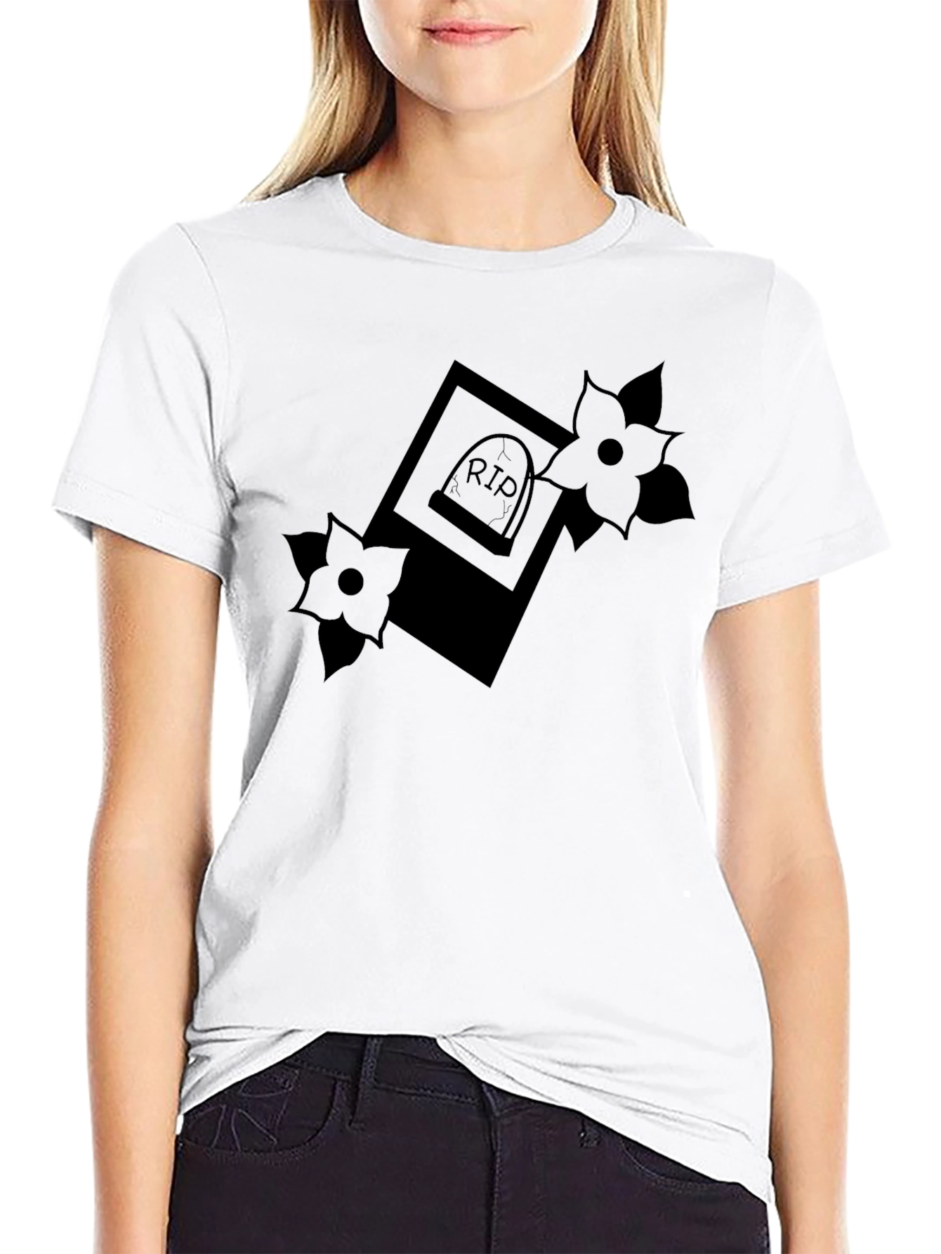 RIP Tombstone Floral Graphic T-Shirt