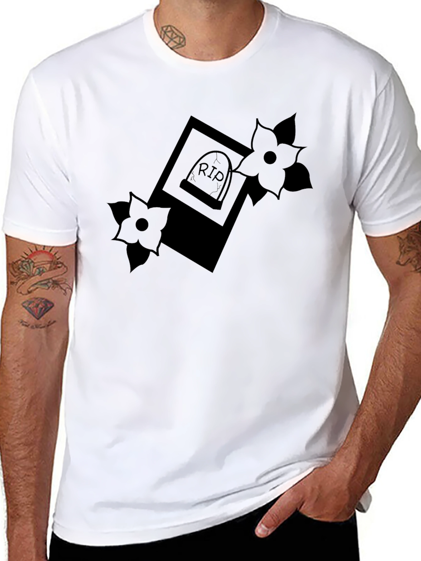 RIP Tombstone Floral Graphic T-Shirt
