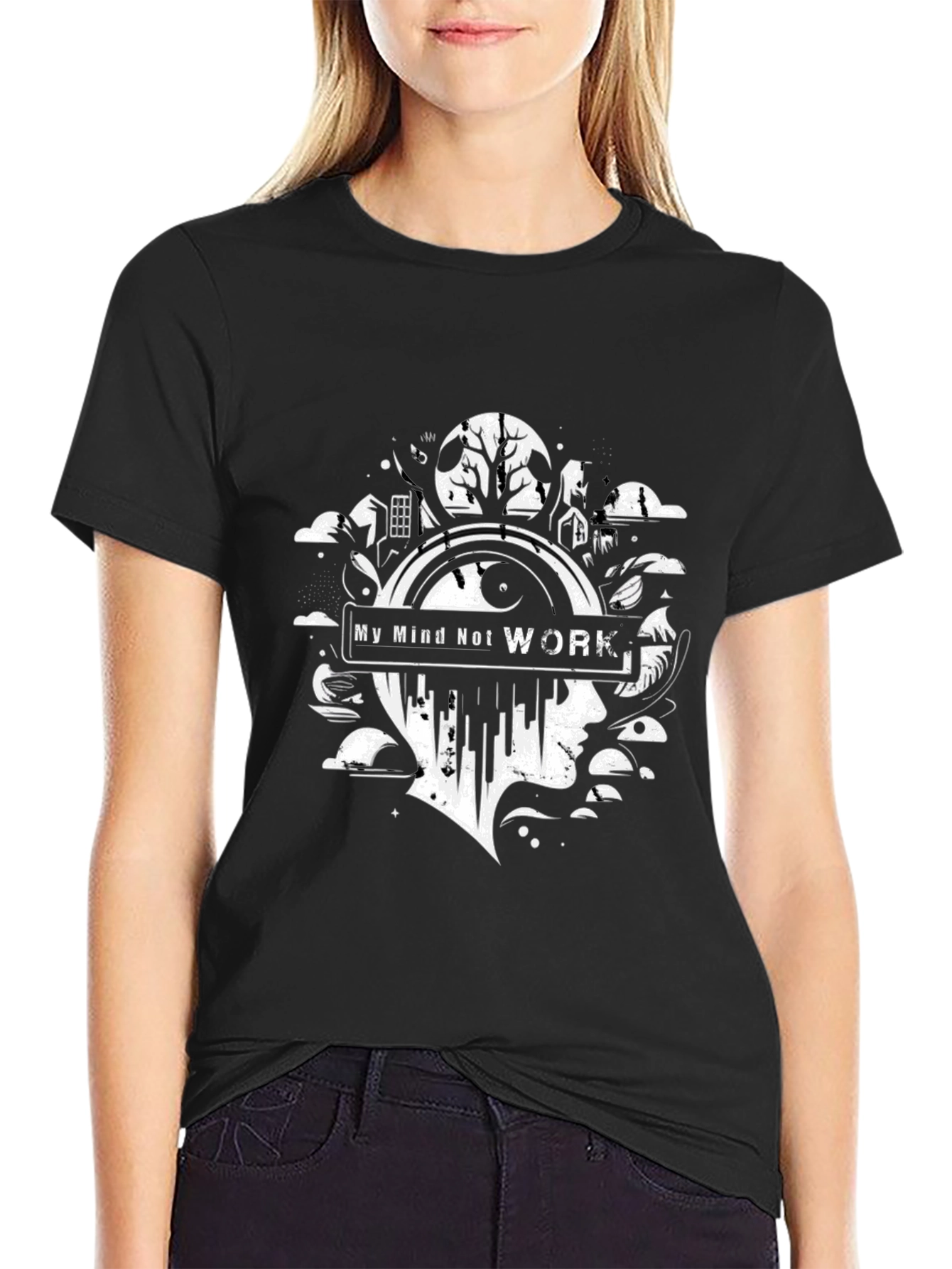 My Mind Not Work Black Graphic Tee