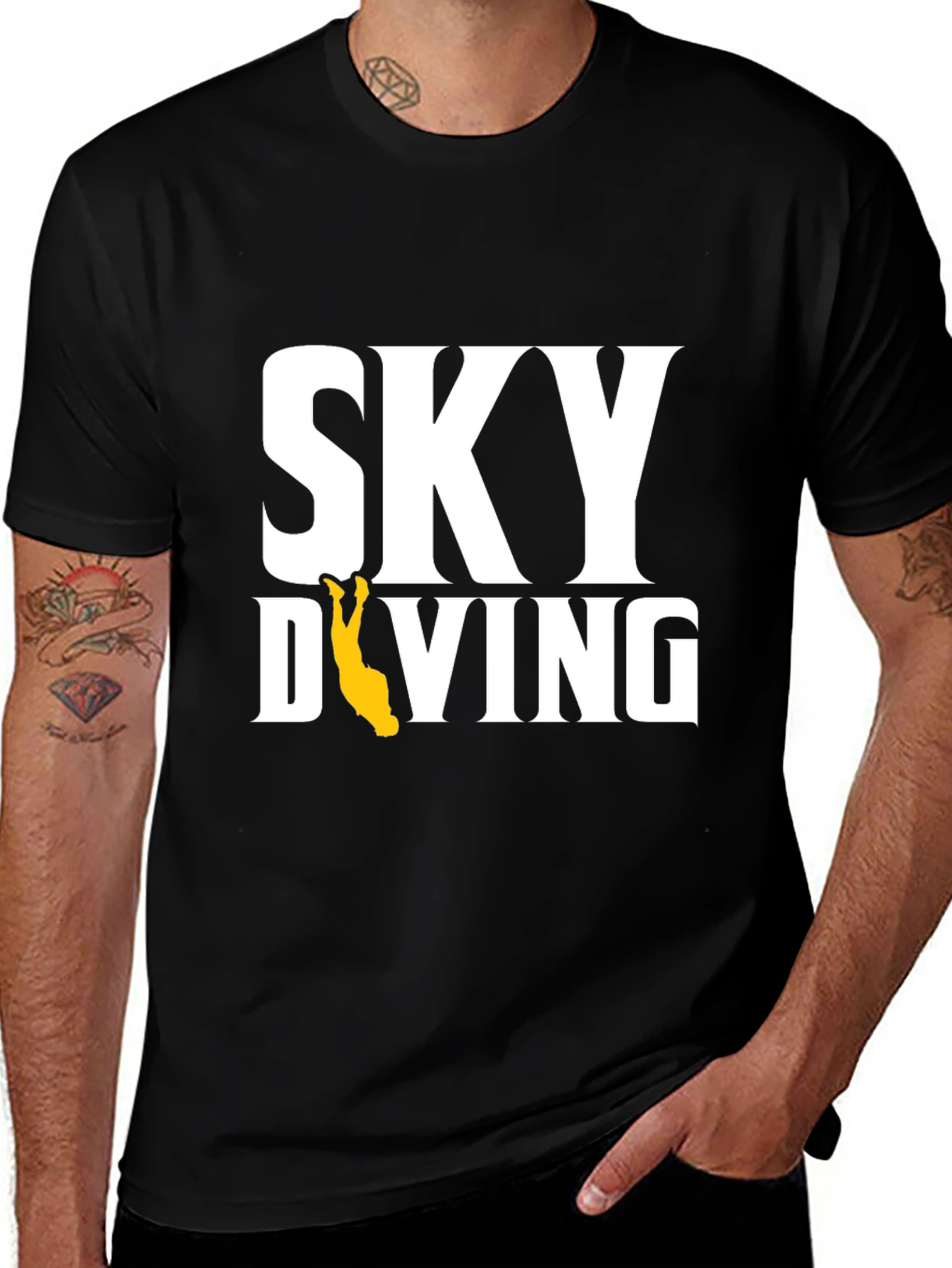 Skydiving Graphic Tee - Black Cotton T-Shirt