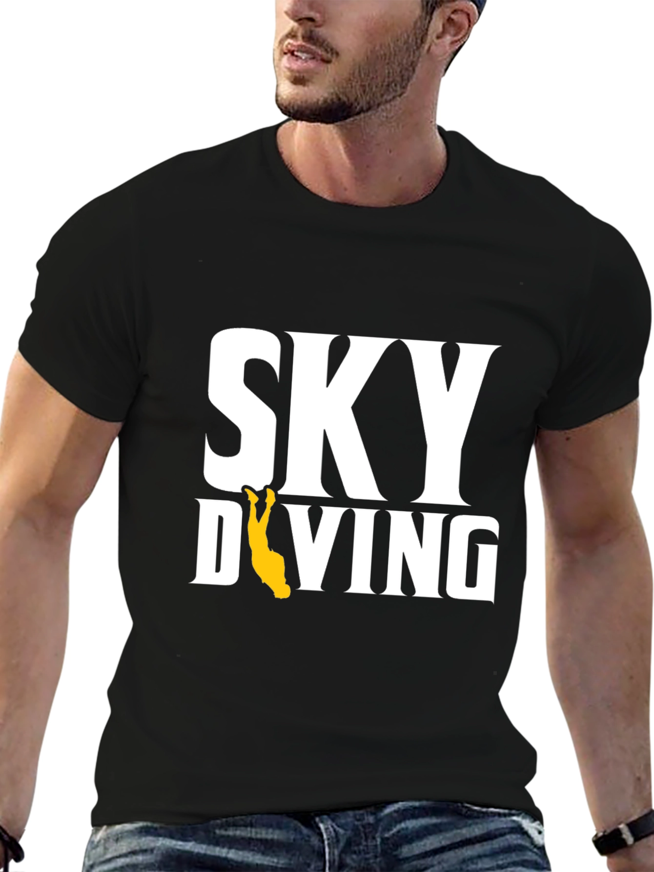 Skydiving Graphic Tee - Black Cotton T-Shirt
