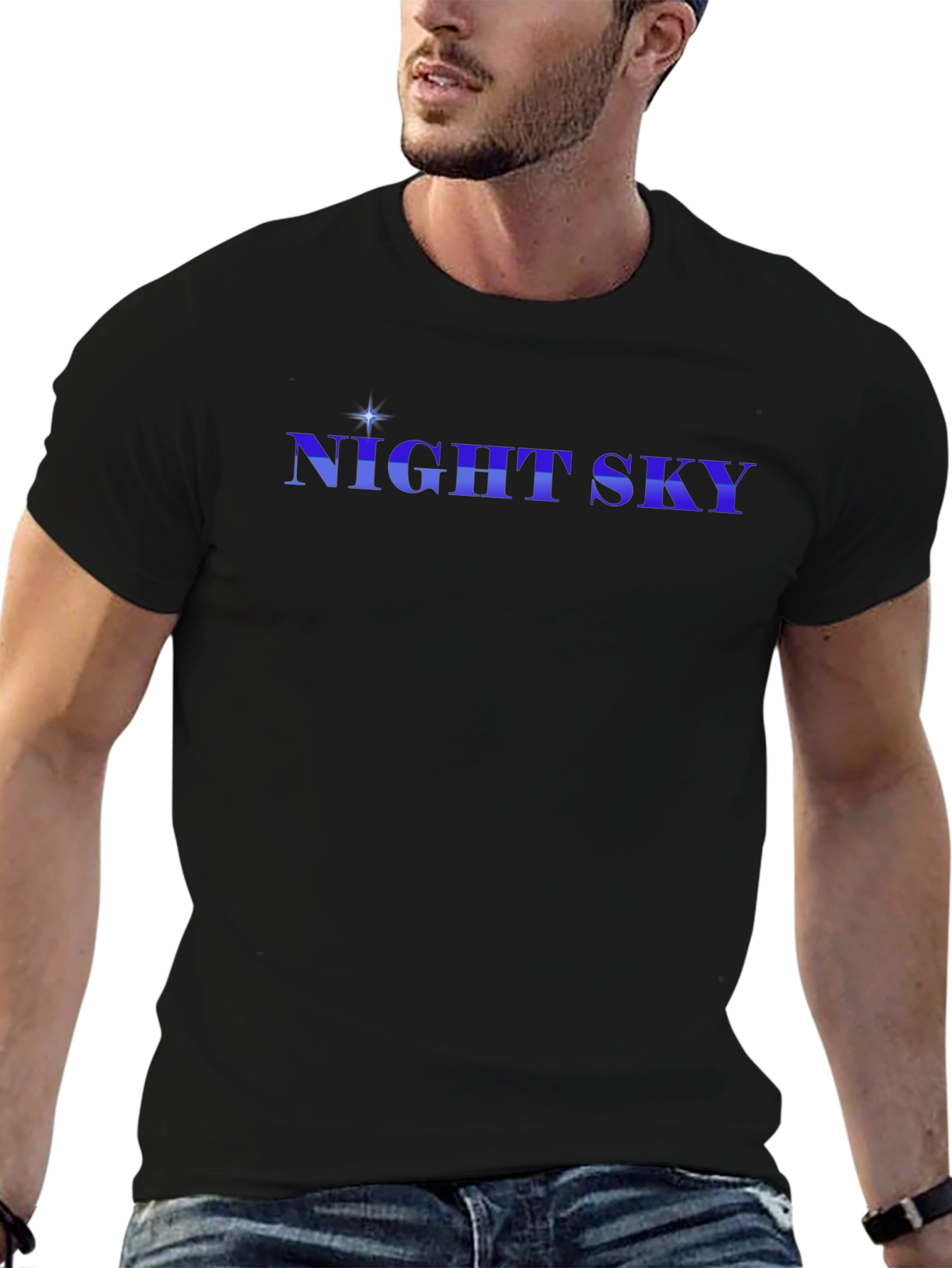 Night Sky Graphic Tee - Stylish Black Cotton T-Shirt