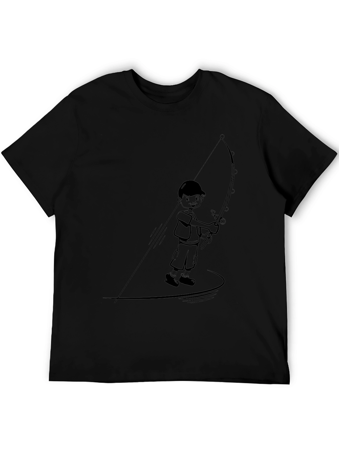 Boy Fishing Graphic Tee - Black Cotton Blend
