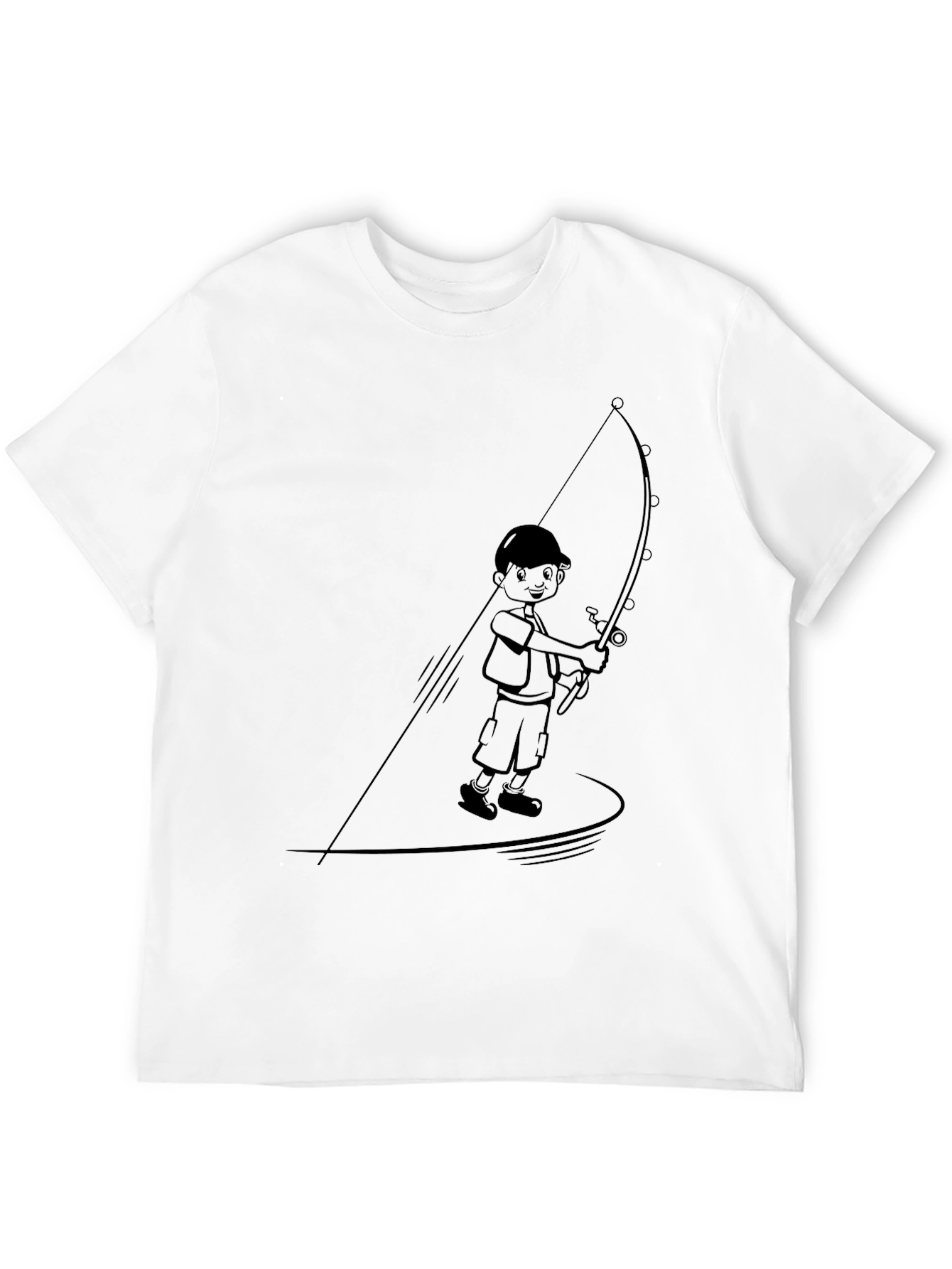 Boy Fishing Graphic Tee - Black Cotton Blend