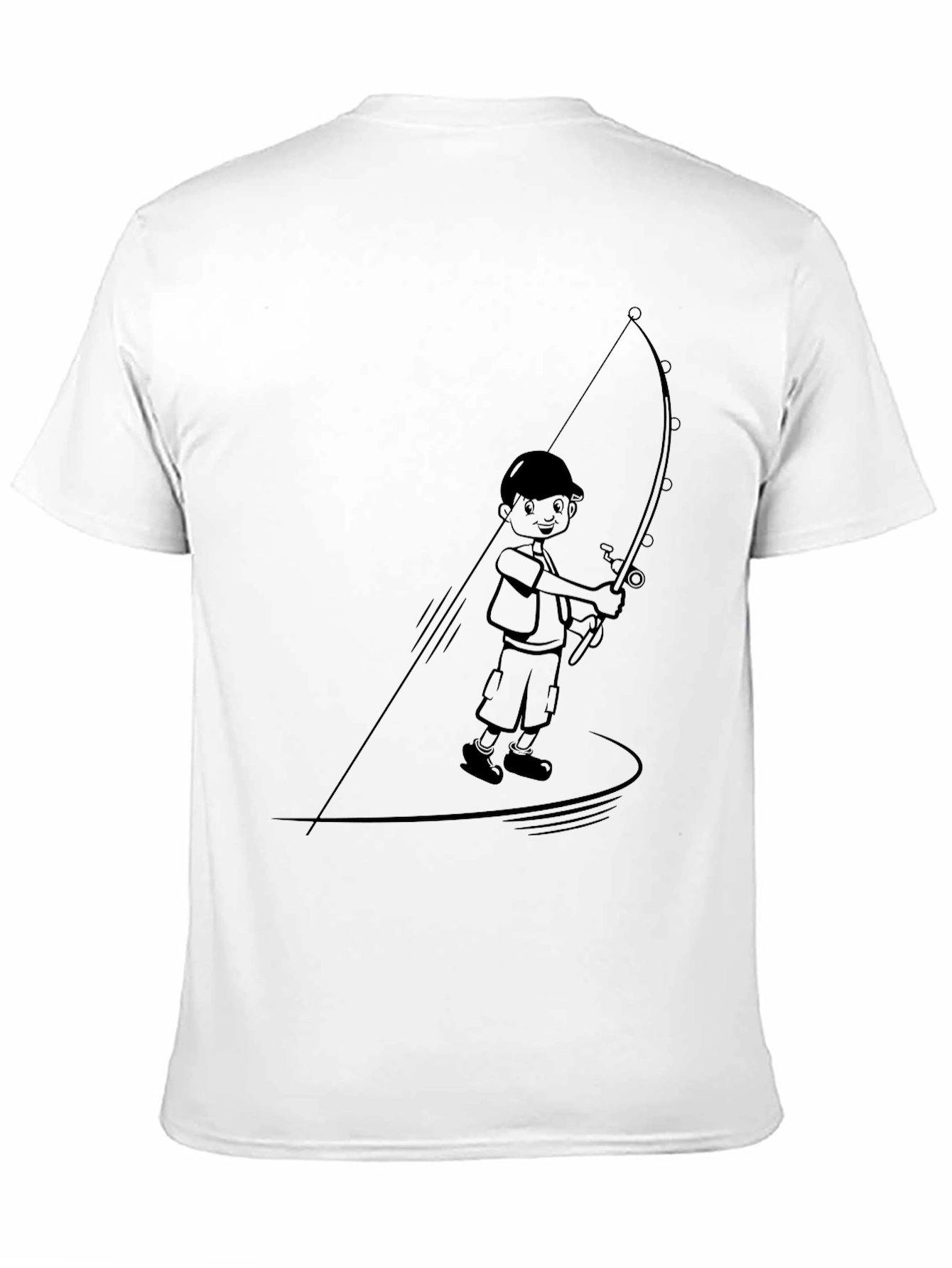 Boy Fishing Graphic Tee - Black Cotton Blend