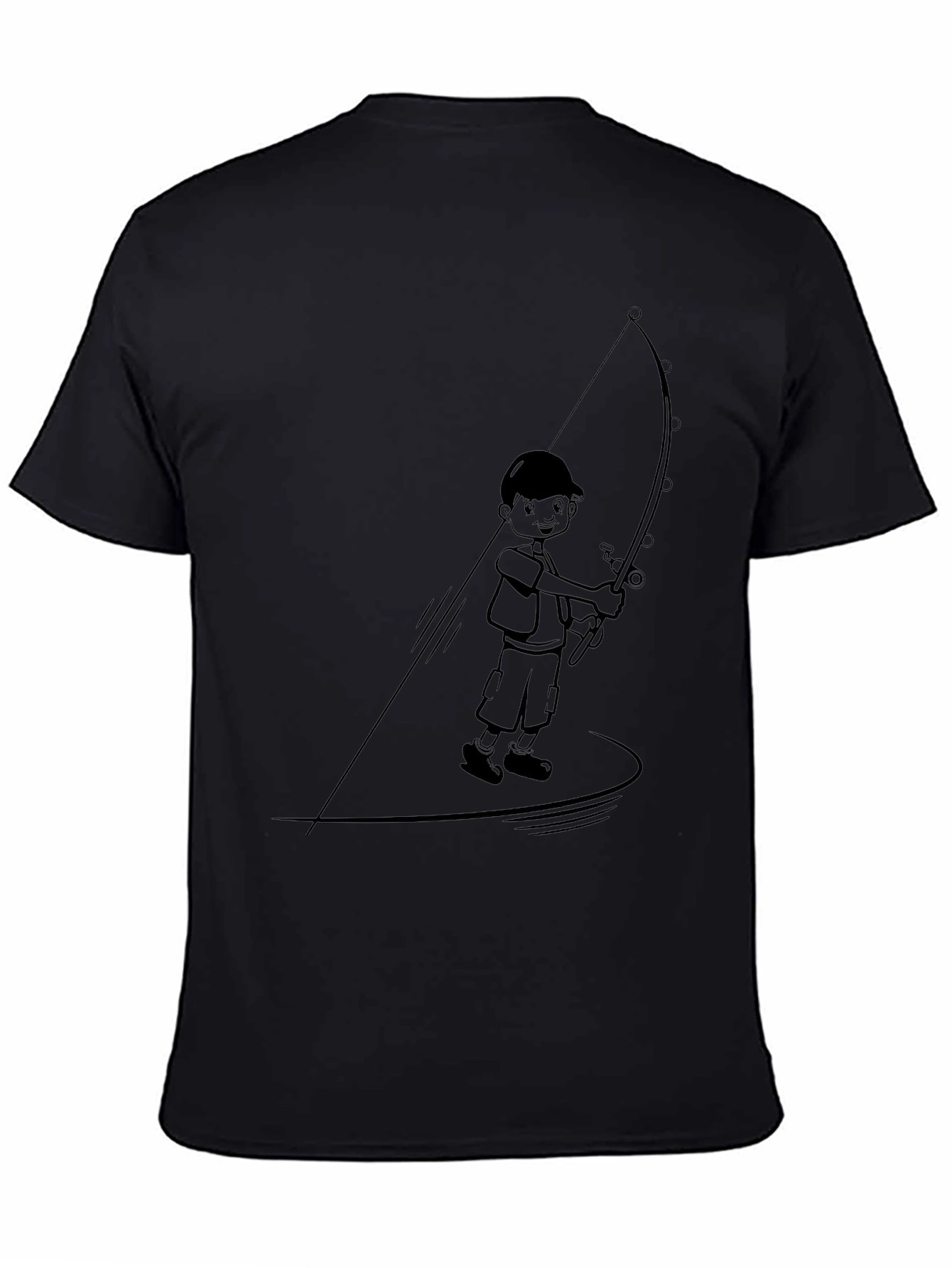 Boy Fishing Graphic Tee - Black Cotton Blend
