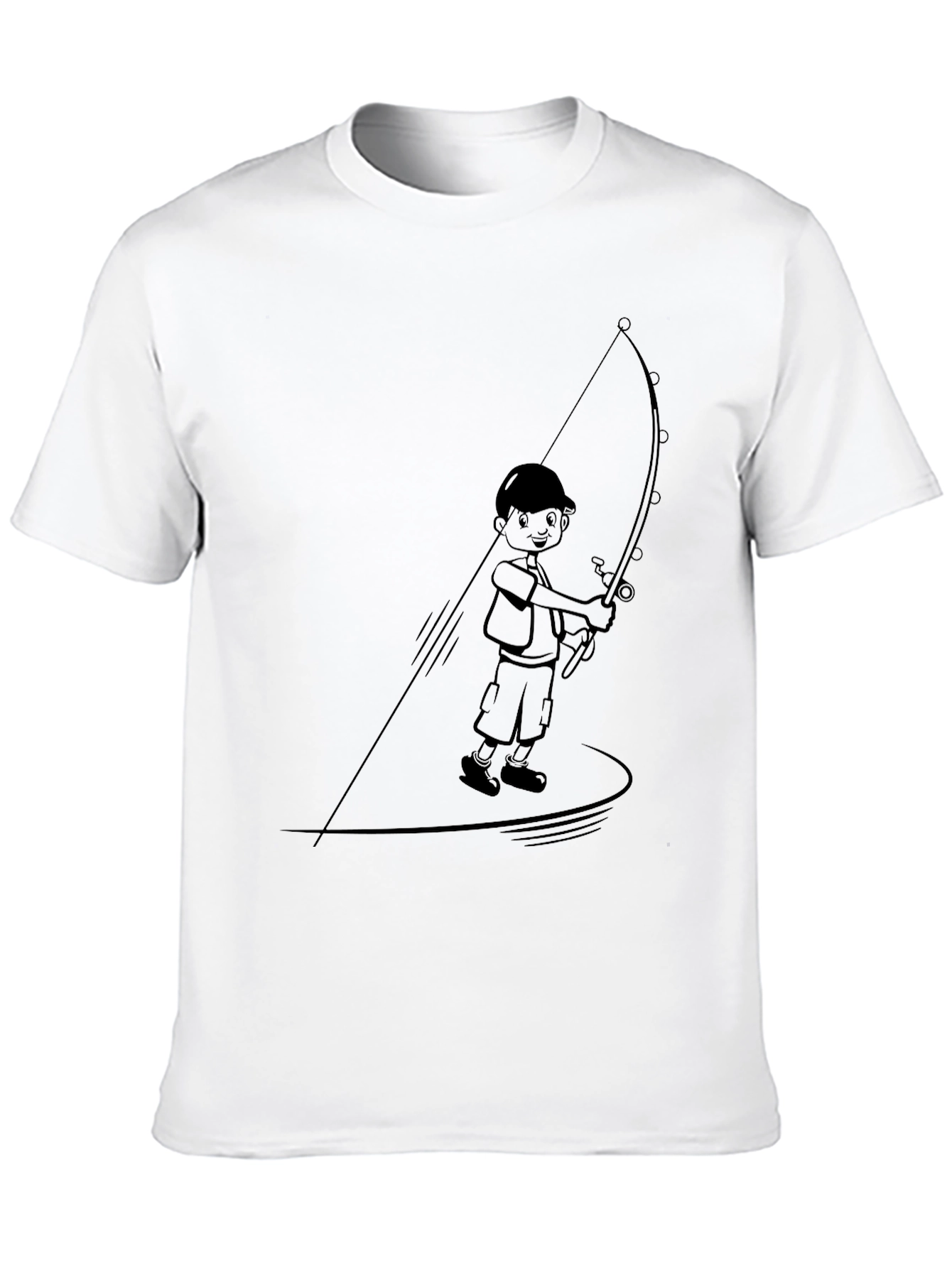 Boy Fishing Graphic Tee - Black Cotton Blend
