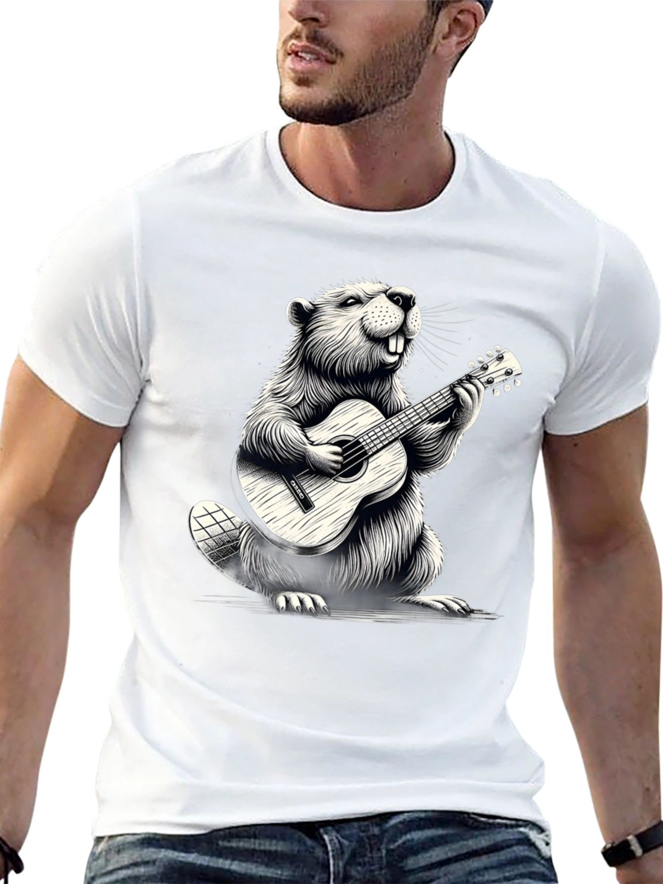 Musician Beaver Graphic Tee - Black